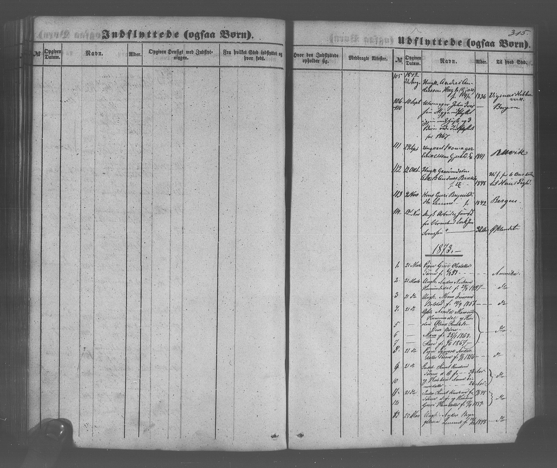 Voss sokneprestembete, SAB/A-79001/H/Haa: Parish register (official) no. A 20, 1855-1886, p. 315