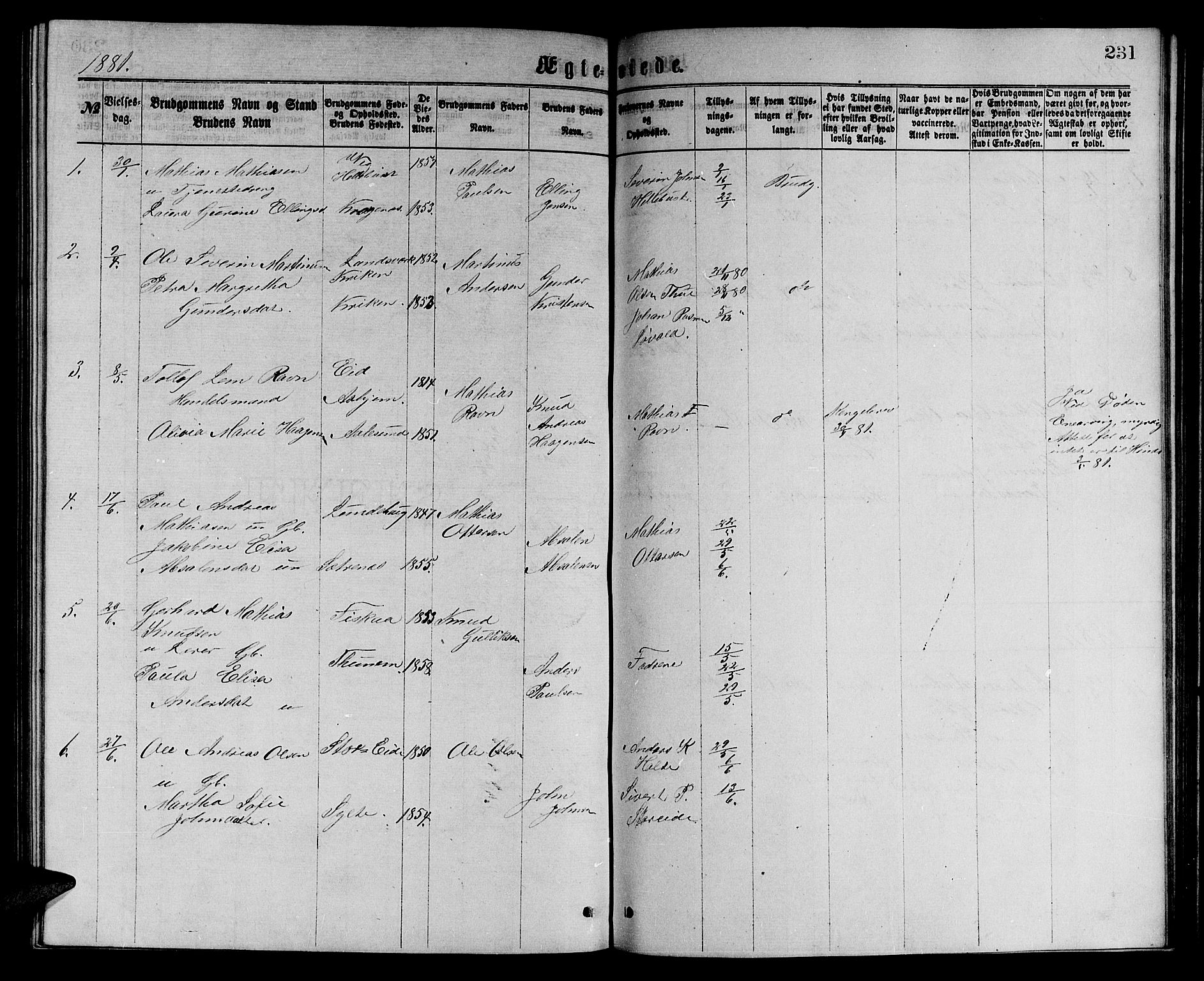 Ministerialprotokoller, klokkerbøker og fødselsregistre - Møre og Romsdal, SAT/A-1454/501/L0016: Parish register (copy) no. 501C02, 1868-1884, p. 231