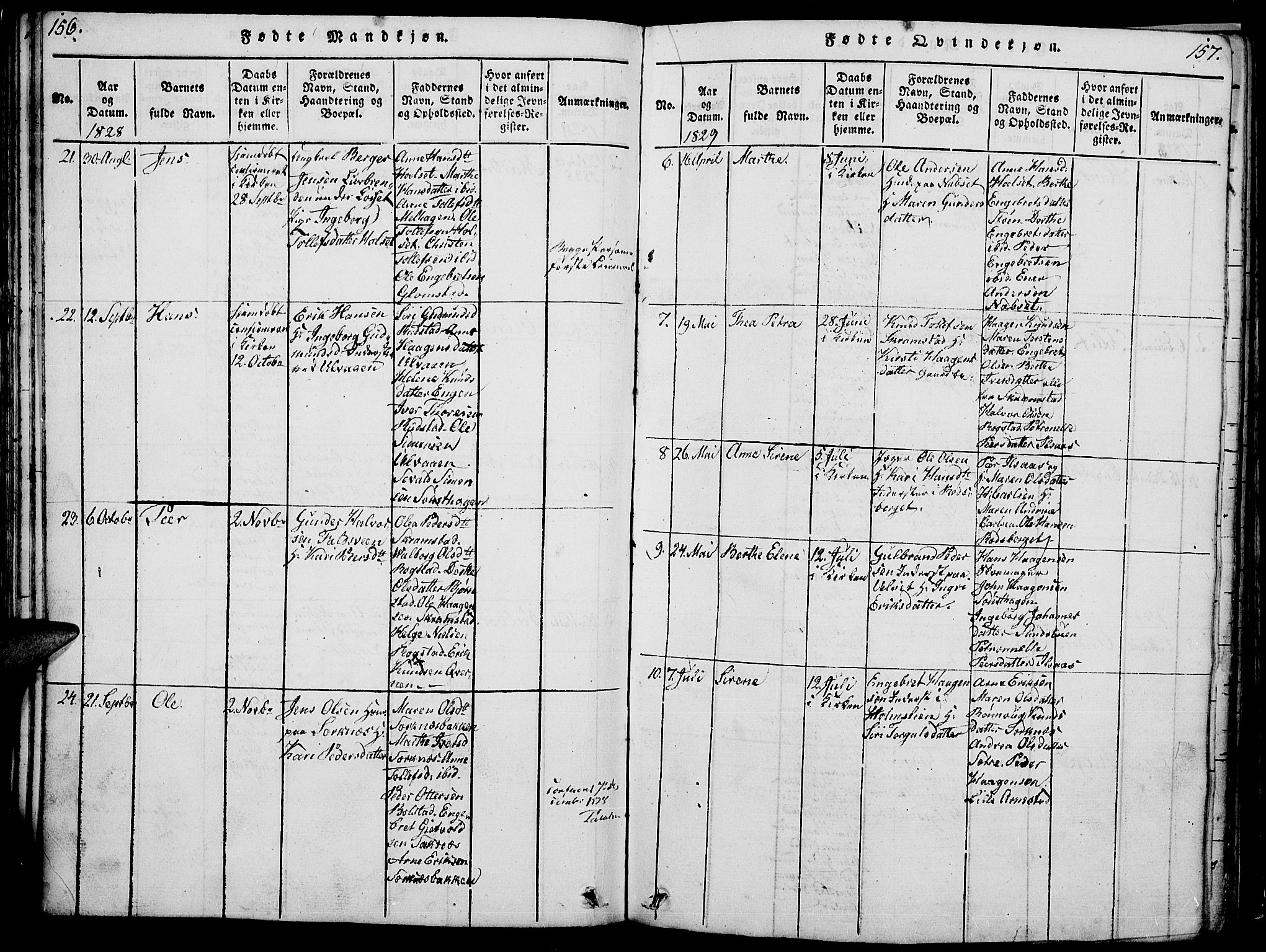 Åmot prestekontor, Hedmark, AV/SAH-PREST-056/H/Ha/Hab/L0001: Parish register (copy) no. 1, 1815-1847, p. 156-157