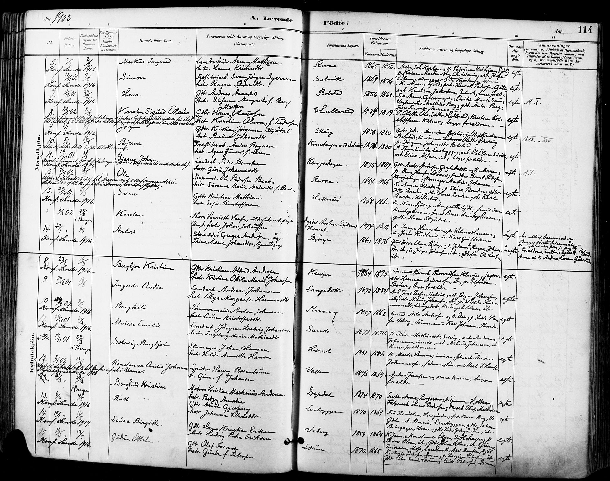 Sande Kirkebøker, AV/SAKO-A-53/F/Fa/L0007: Parish register (official) no. 7, 1888-1903, p. 114