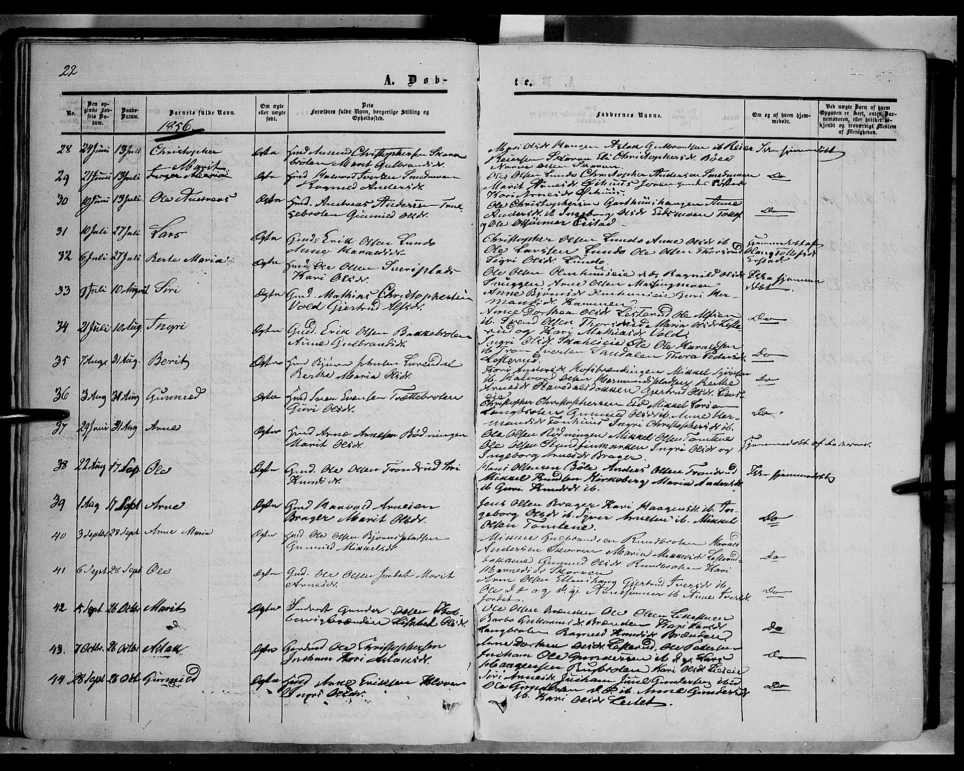 Sør-Aurdal prestekontor, SAH/PREST-128/H/Ha/Haa/L0005: Parish register (official) no. 5, 1849-1876, p. 22