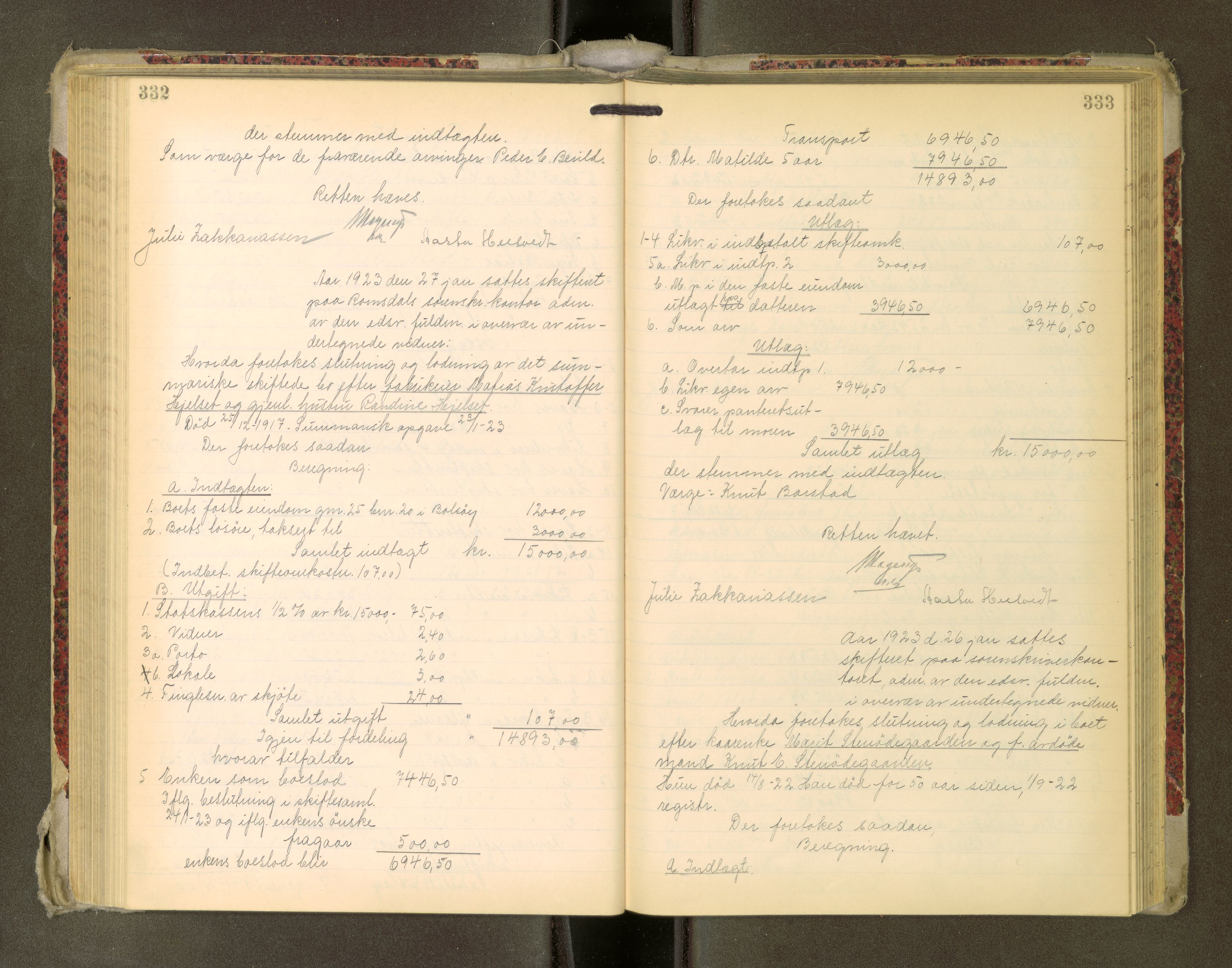 Romsdal sorenskriveri, AV/SAT-A-4149/1/3/3A/L0022: Skifteutlodnings Protokoll, 1920-1924, p. 332-333