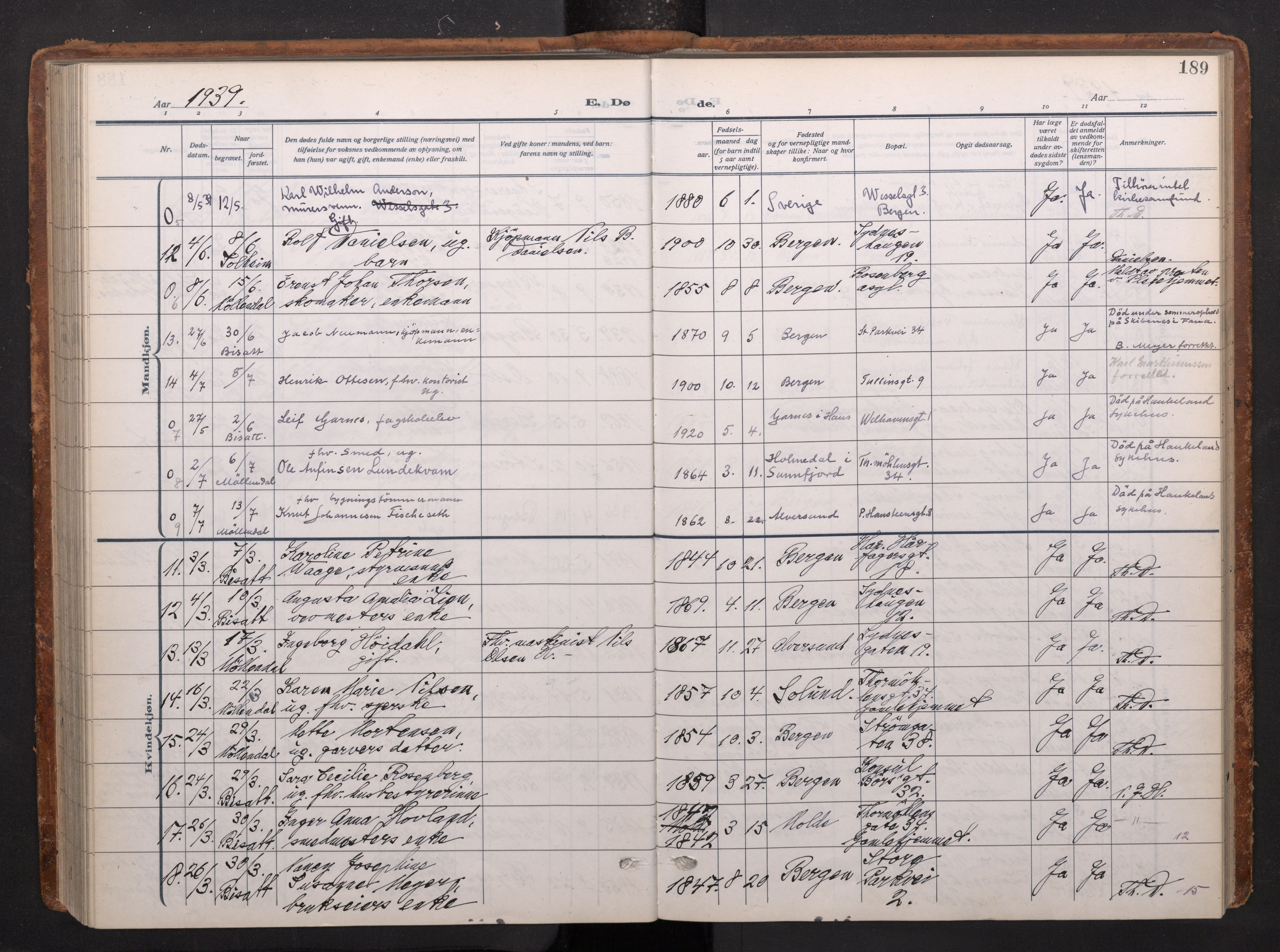 Johanneskirken sokneprestembete, AV/SAB-A-76001/H/Haa/L0020: Parish register (official) no. E 2, 1916-1951, p. 189