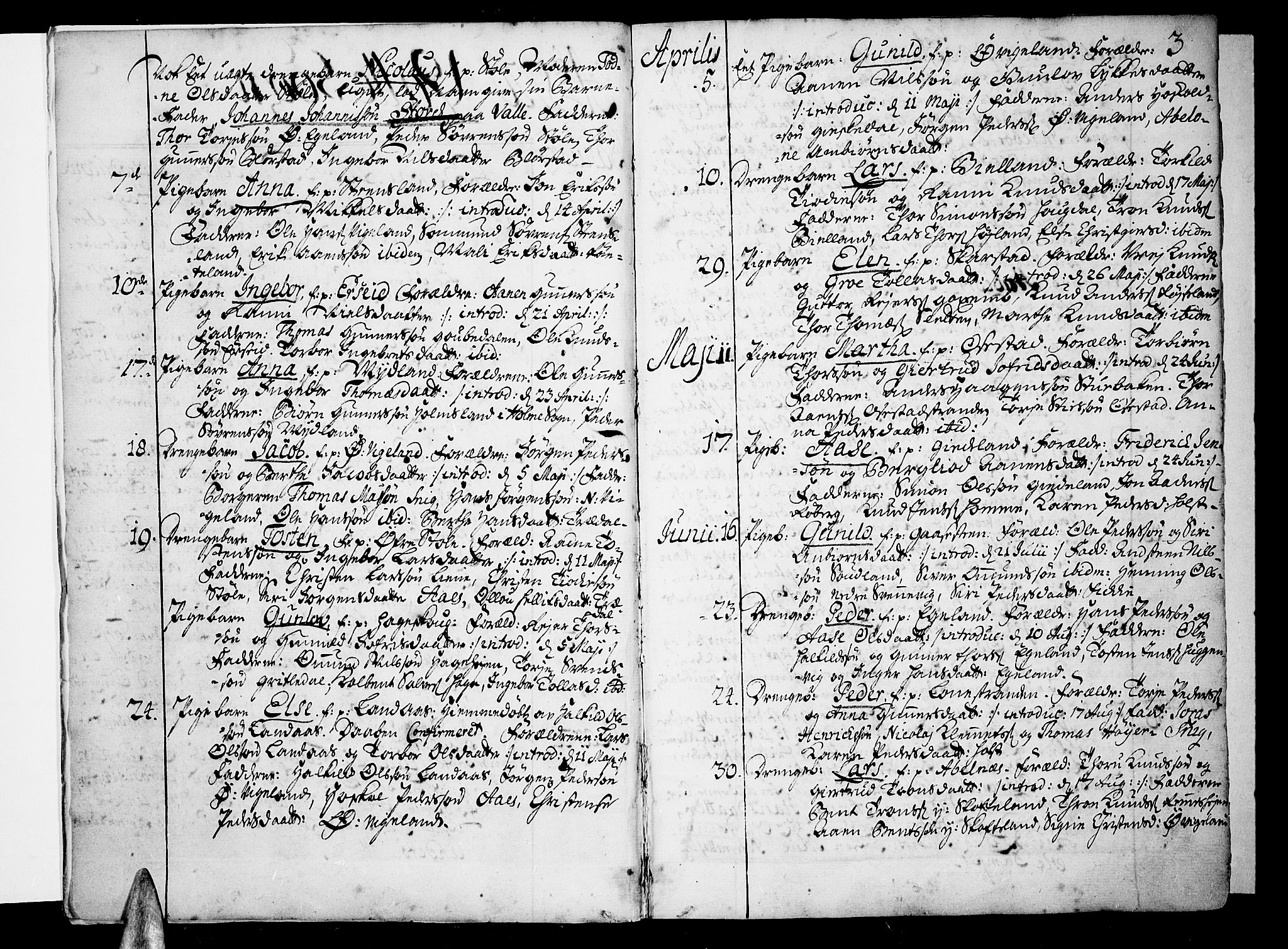 Sør-Audnedal sokneprestkontor, SAK/1111-0039/F/Fa/Fab/L0001: Parish register (official) no. A 1 /1, 1726-1766, p. 3