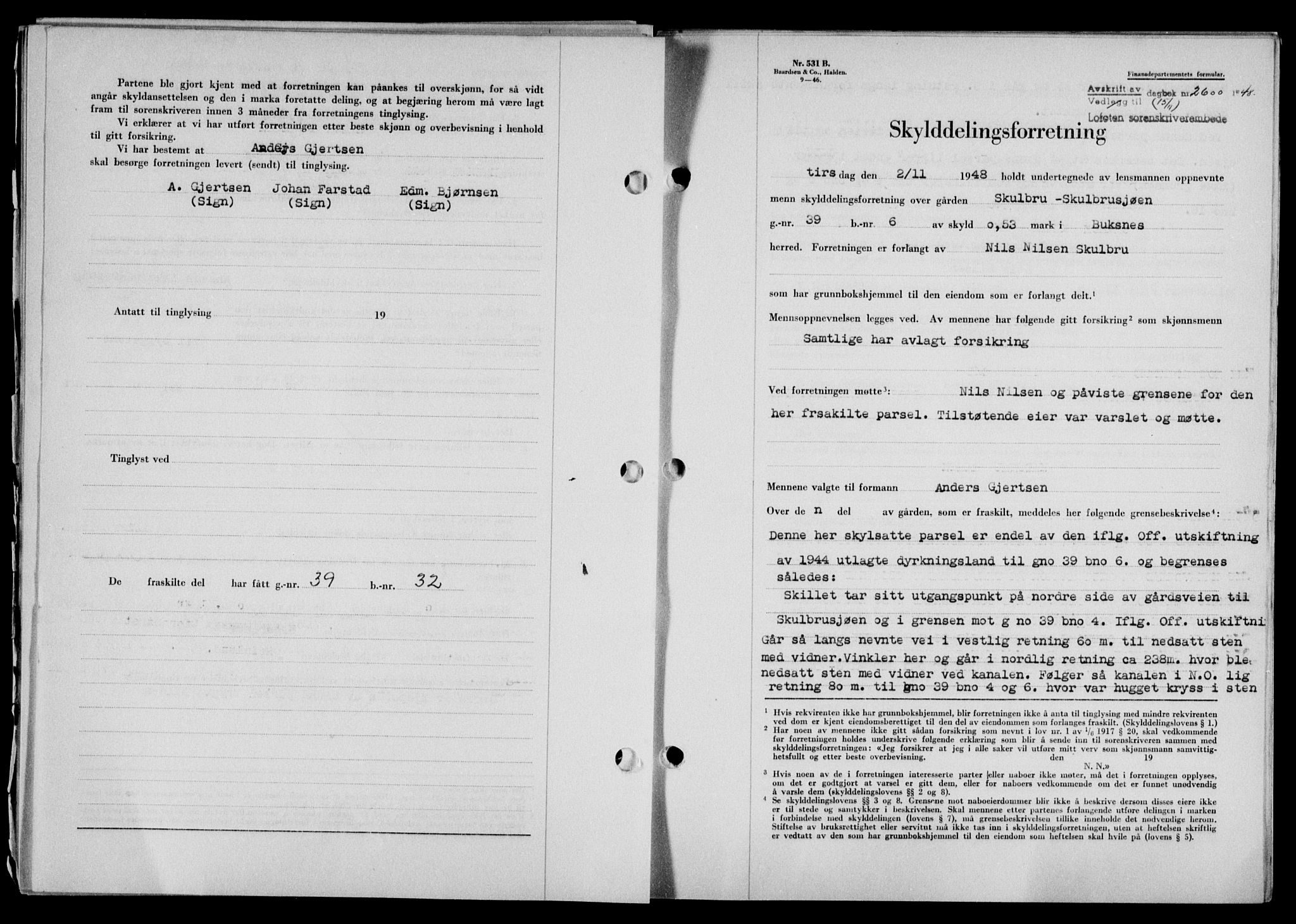 Lofoten sorenskriveri, SAT/A-0017/1/2/2C/L0019a: Mortgage book no. 19a, 1948-1948, Diary no: : 2600/1948
