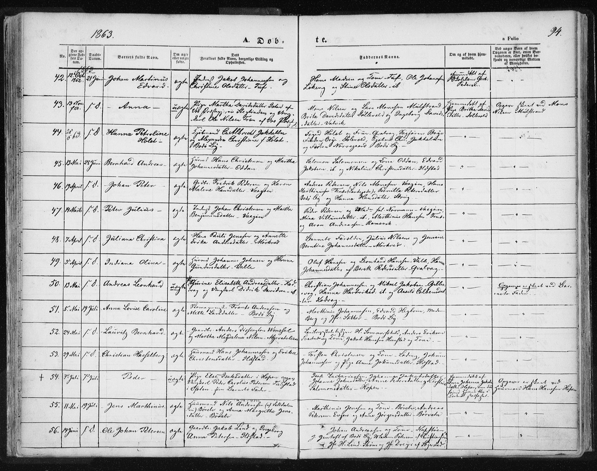 Ministerialprotokoller, klokkerbøker og fødselsregistre - Nordland, AV/SAT-A-1459/801/L0007: Parish register (official) no. 801A07, 1845-1863, p. 94