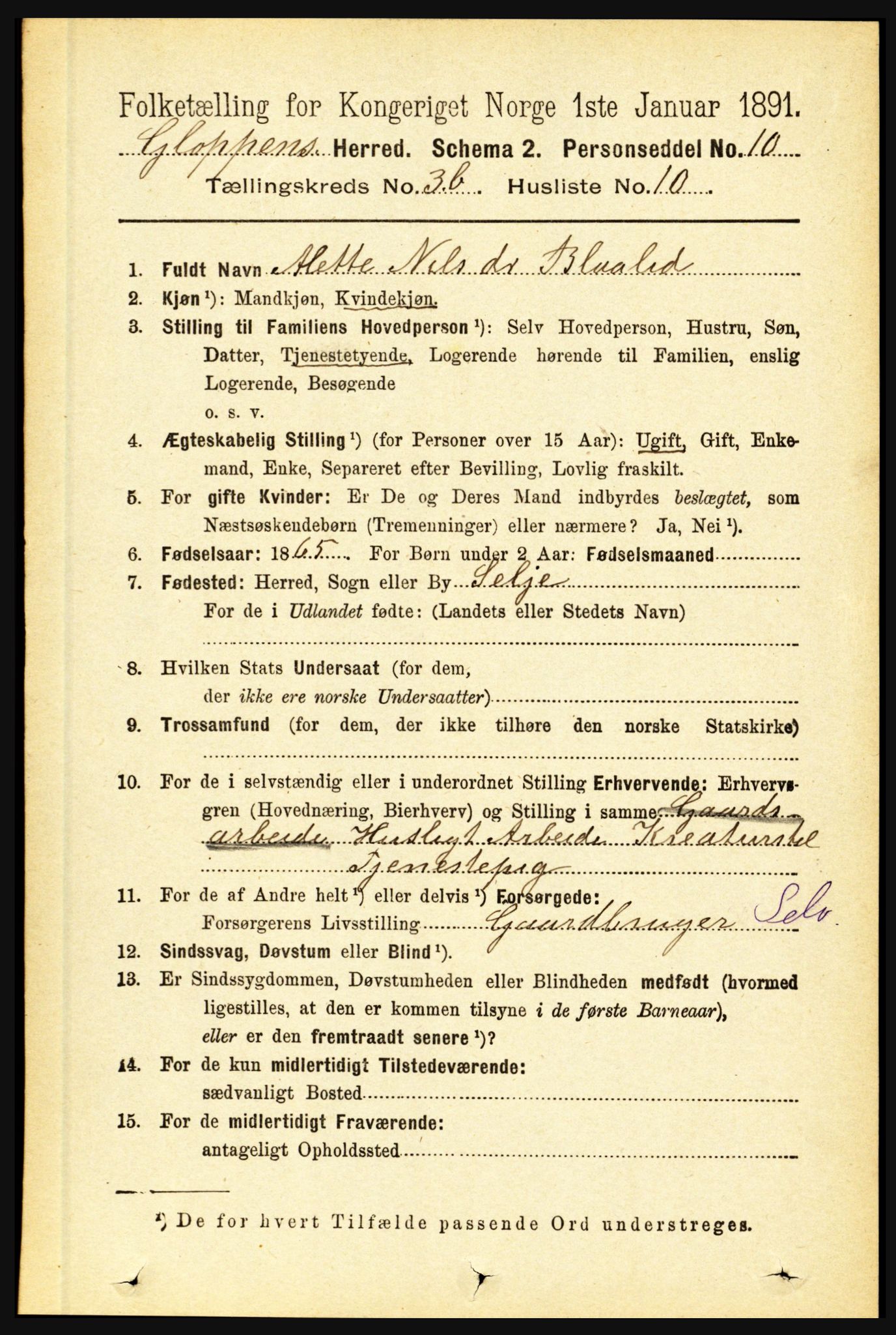 RA, 1891 census for 1445 Gloppen, 1891, p. 1520