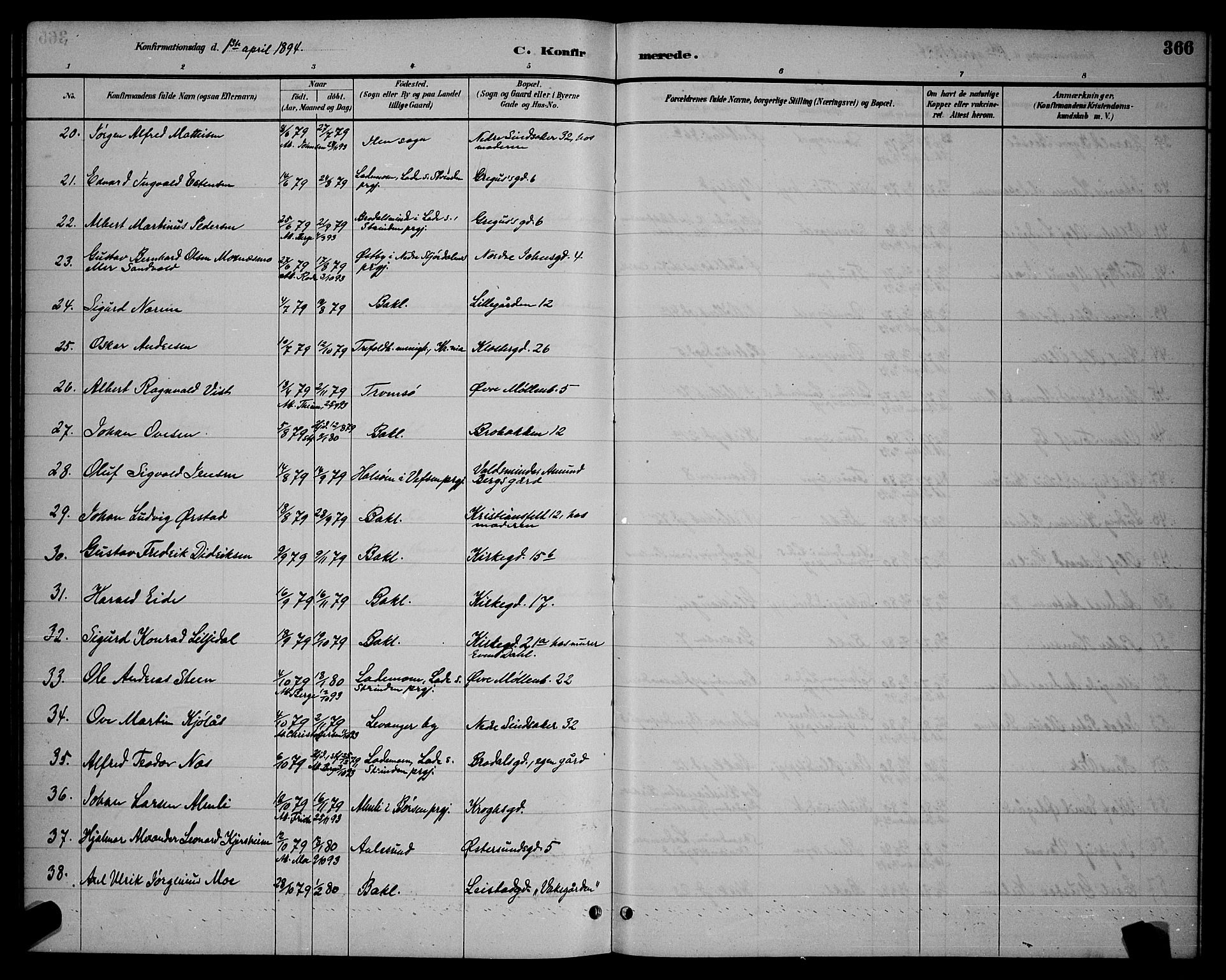 Ministerialprotokoller, klokkerbøker og fødselsregistre - Sør-Trøndelag, SAT/A-1456/604/L0222: Parish register (copy) no. 604C05, 1886-1895, p. 366