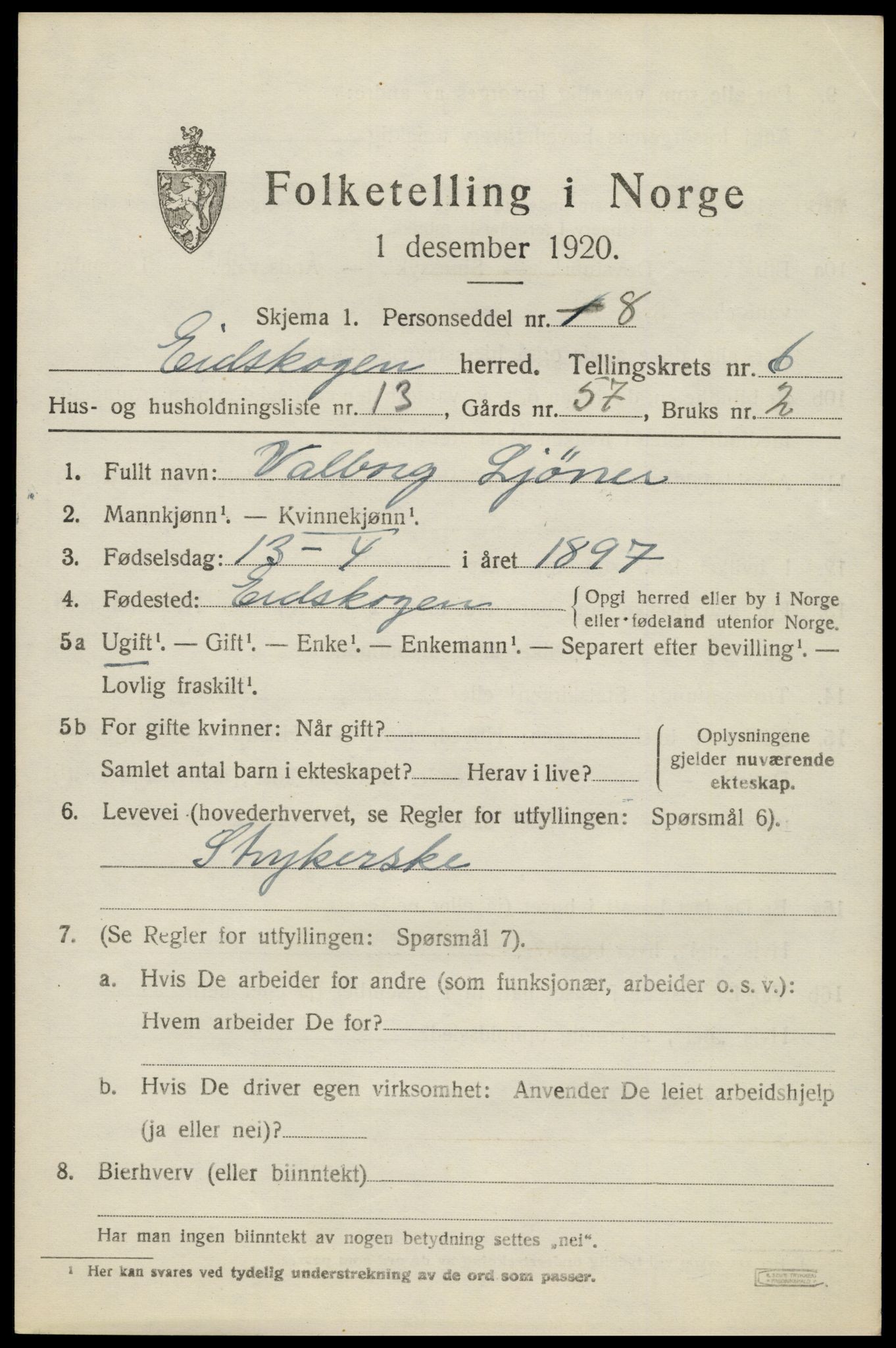 SAH, 1920 census for Eidskog, 1920, p. 6527