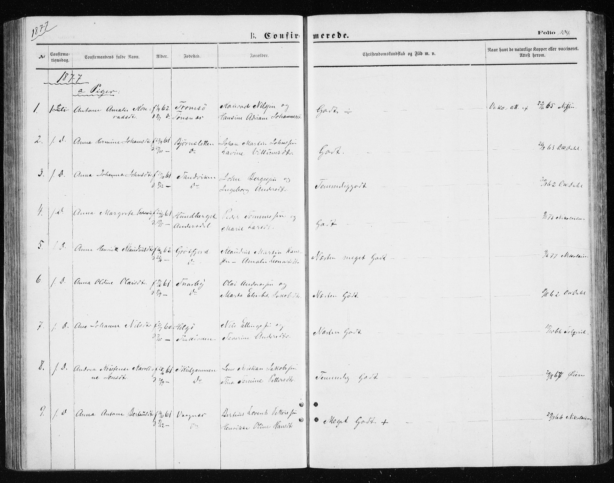 Tromsøysund sokneprestkontor, SATØ/S-1304/G/Ga/L0003kirke: Parish register (official) no. 3, 1875-1880, p. 104