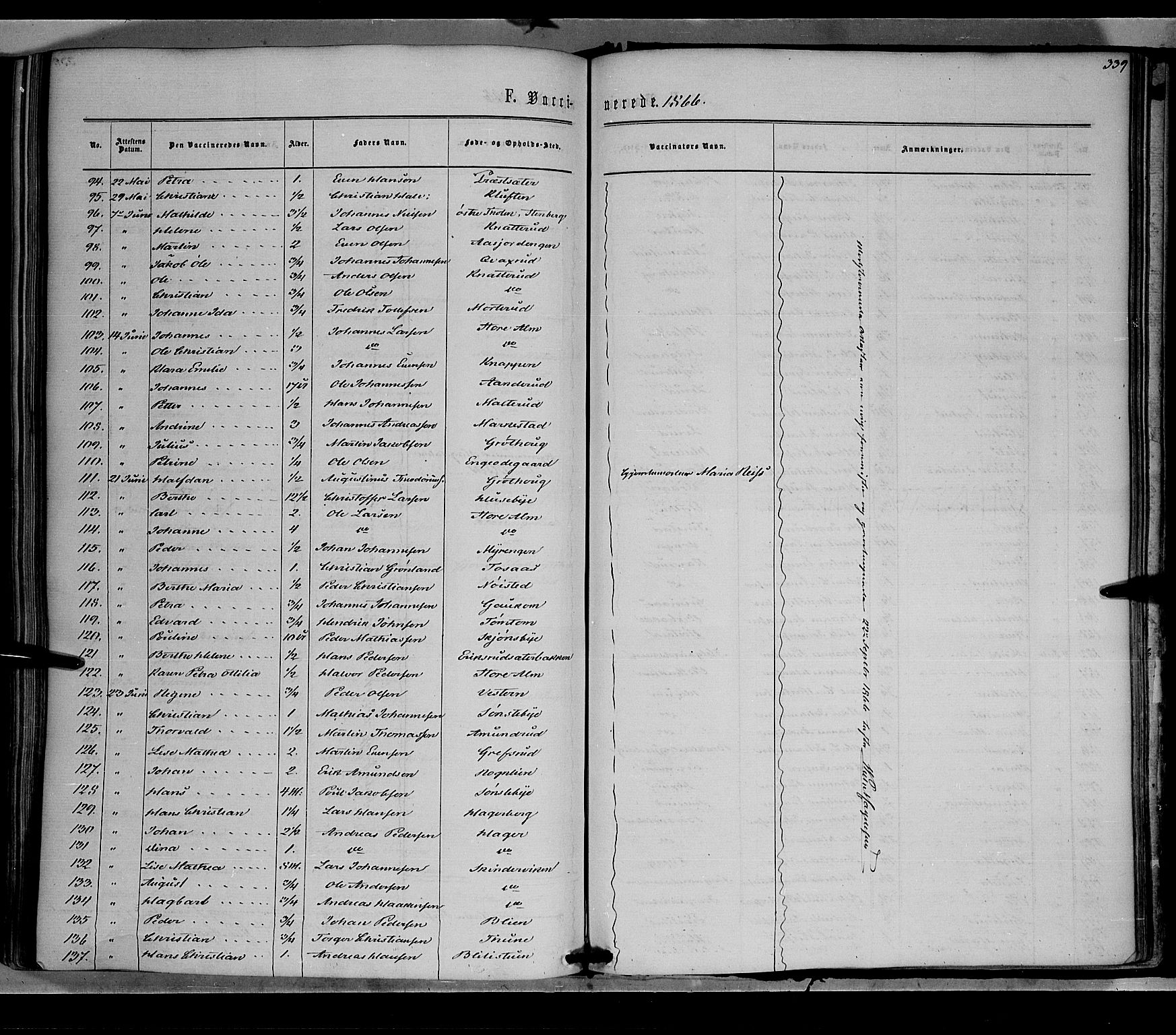 Vestre Toten prestekontor, AV/SAH-PREST-108/H/Ha/Haa/L0007: Parish register (official) no. 7, 1862-1869, p. 339