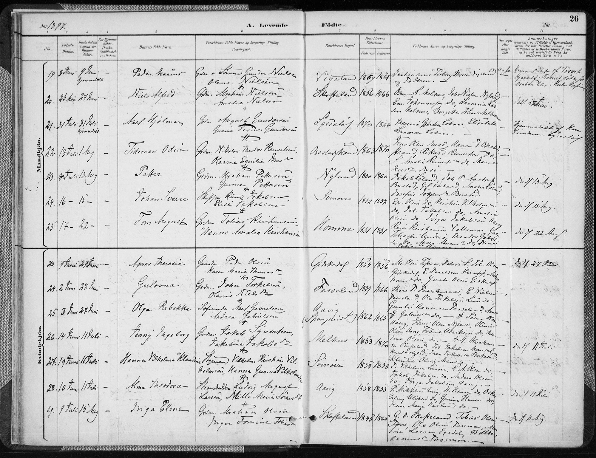 Sør-Audnedal sokneprestkontor, AV/SAK-1111-0039/F/Fa/Fab/L0010: Parish register (official) no. A 10, 1892-1913, p. 26