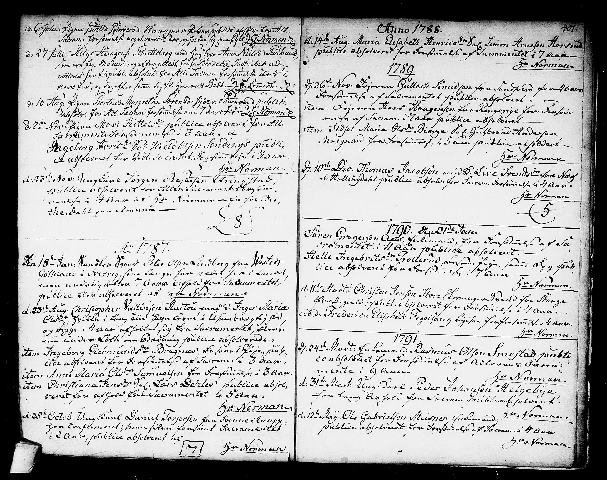 Kongsberg kirkebøker, SAKO/A-22/F/Fa/L0006: Parish register (official) no. I 6, 1783-1797, p. 401