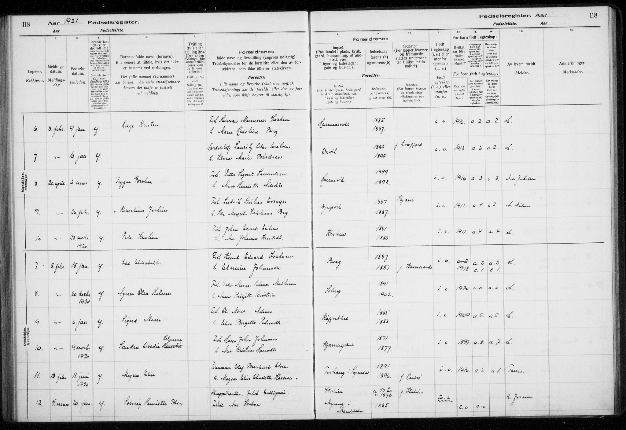 Lyngen sokneprestembete, AV/SATØ-S-1289/I/Ia/L0075: Birth register no. 75, 1916-1924, p. 118