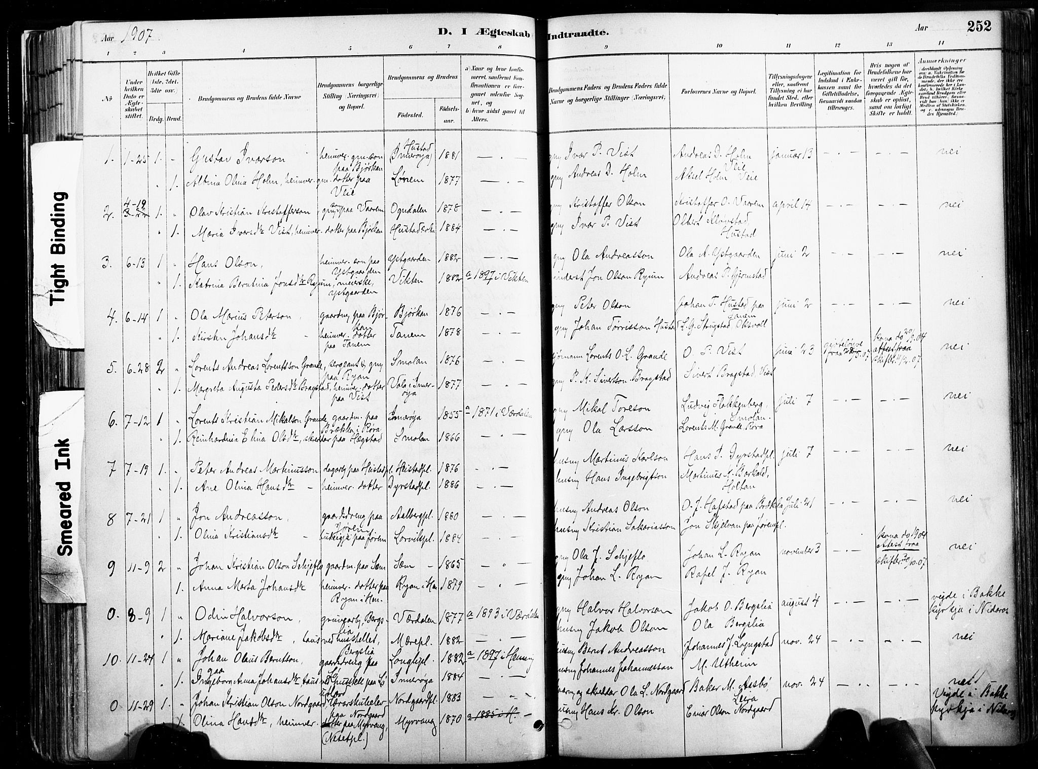 Ministerialprotokoller, klokkerbøker og fødselsregistre - Nord-Trøndelag, SAT/A-1458/735/L0351: Parish register (official) no. 735A10, 1884-1908, p. 252