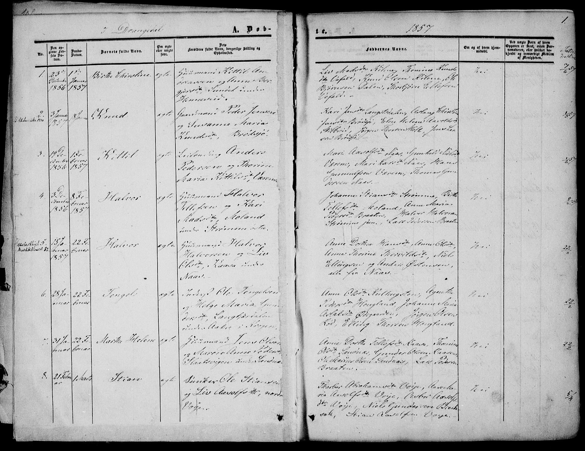 Drangedal kirkebøker, SAKO/A-258/F/Fa/L0008: Parish register (official) no. 8, 1857-1871, p. 1