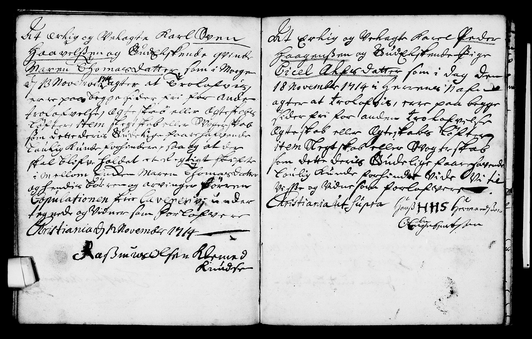 Oslo domkirke Kirkebøker, AV/SAO-A-10752/L/La/L0001: Best man's statements no. 1, 1707-1716