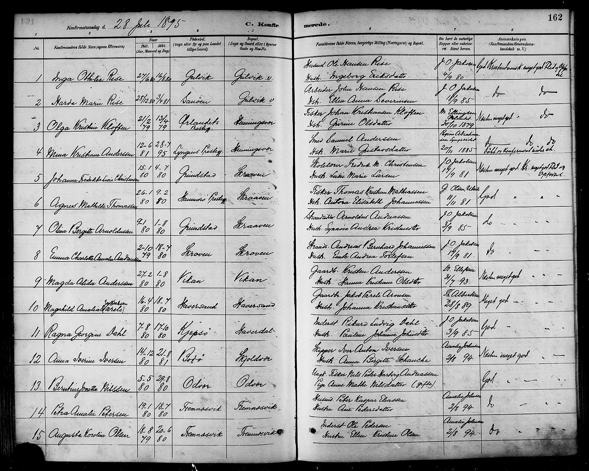 Ministerialprotokoller, klokkerbøker og fødselsregistre - Nordland, AV/SAT-A-1459/874/L1060: Parish register (official) no. 874A04, 1890-1899, p. 162