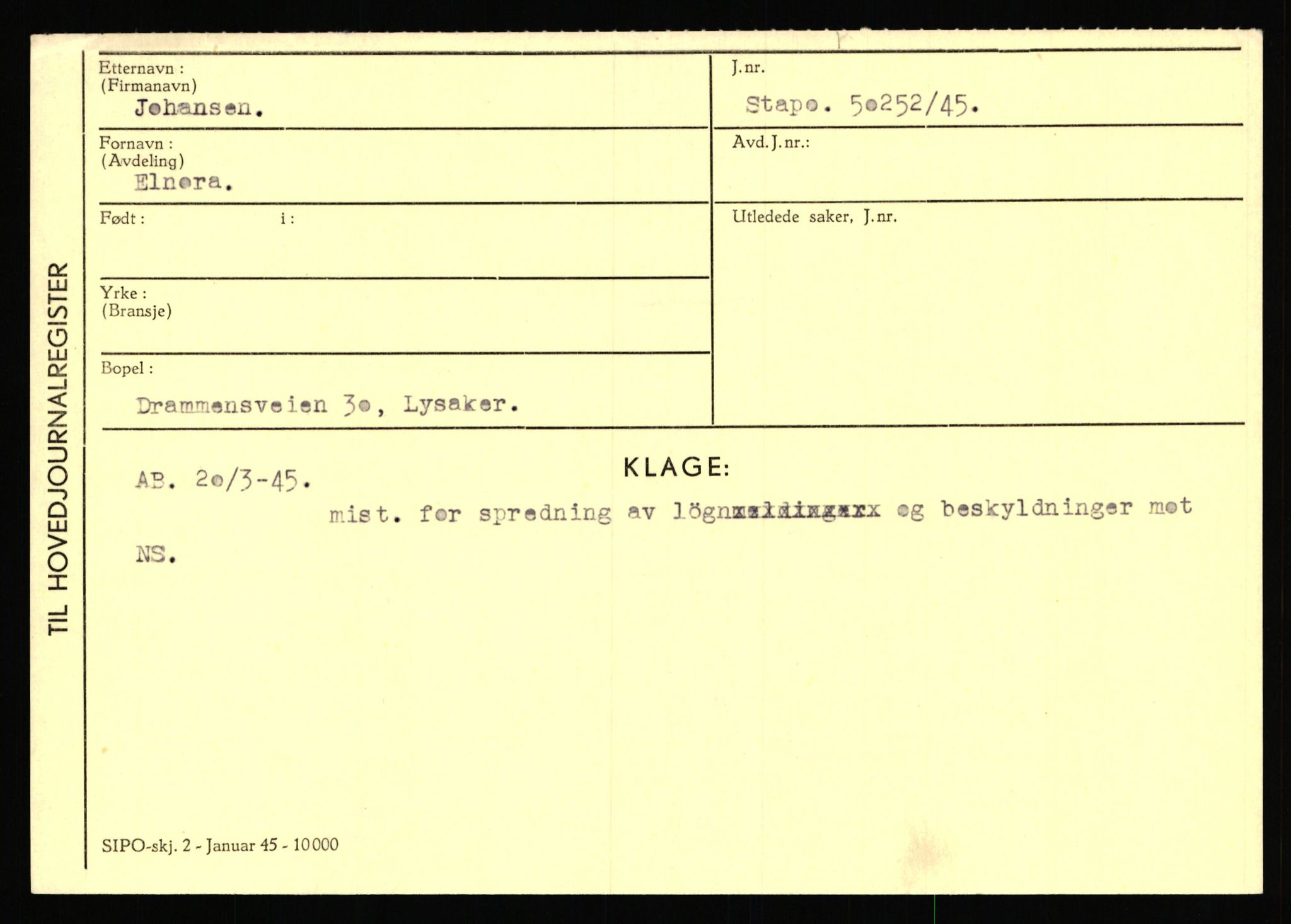 Statspolitiet - Hovedkontoret / Osloavdelingen, AV/RA-S-1329/C/Ca/L0008: Johan(nes)sen - Knoph, 1943-1945, p. 22