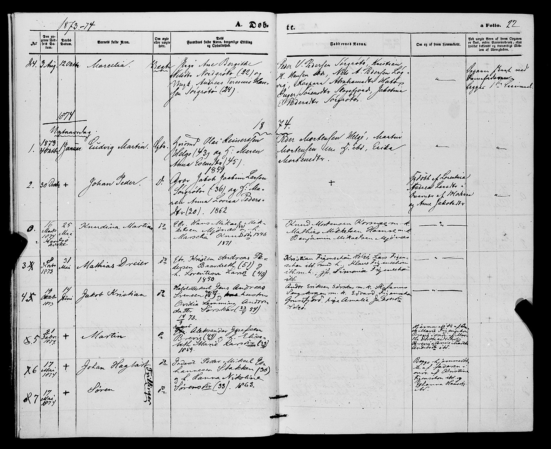 Karlsøy sokneprestembete, SATØ/S-1299/H/Ha/Haa/L0010kirke: Parish register (official) no. 10, 1867-1878, p. 22