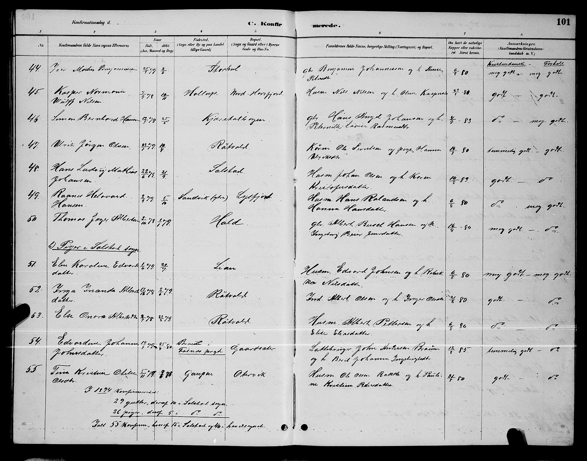 Ministerialprotokoller, klokkerbøker og fødselsregistre - Nordland, SAT/A-1459/810/L0160: Parish register (copy) no. 810C03, 1884-1896, p. 101
