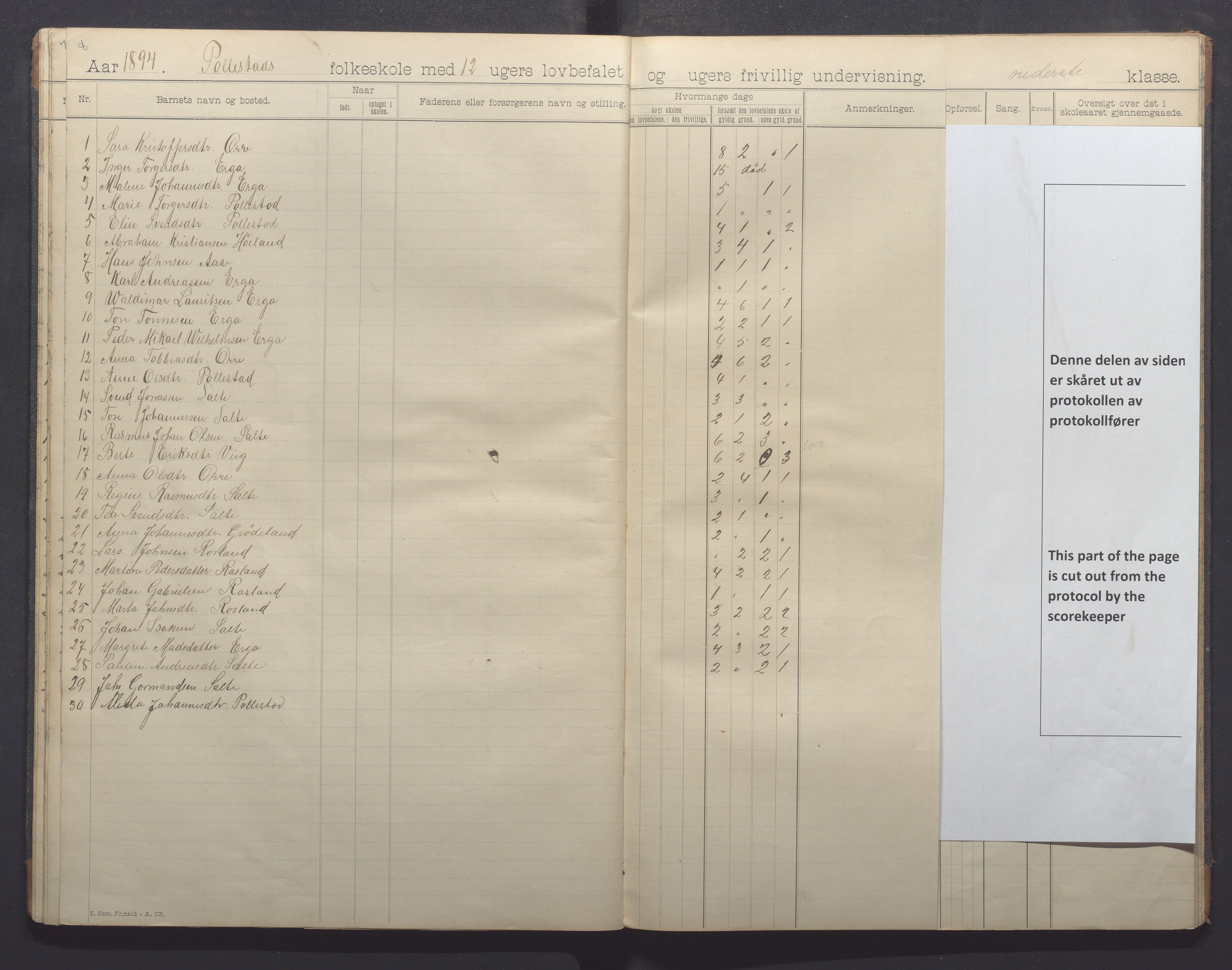 Klepp kommune - Pollestad skule, IKAR/K-100295/H/L0001: Skoleprotokoll, 1892-1898, p. 19