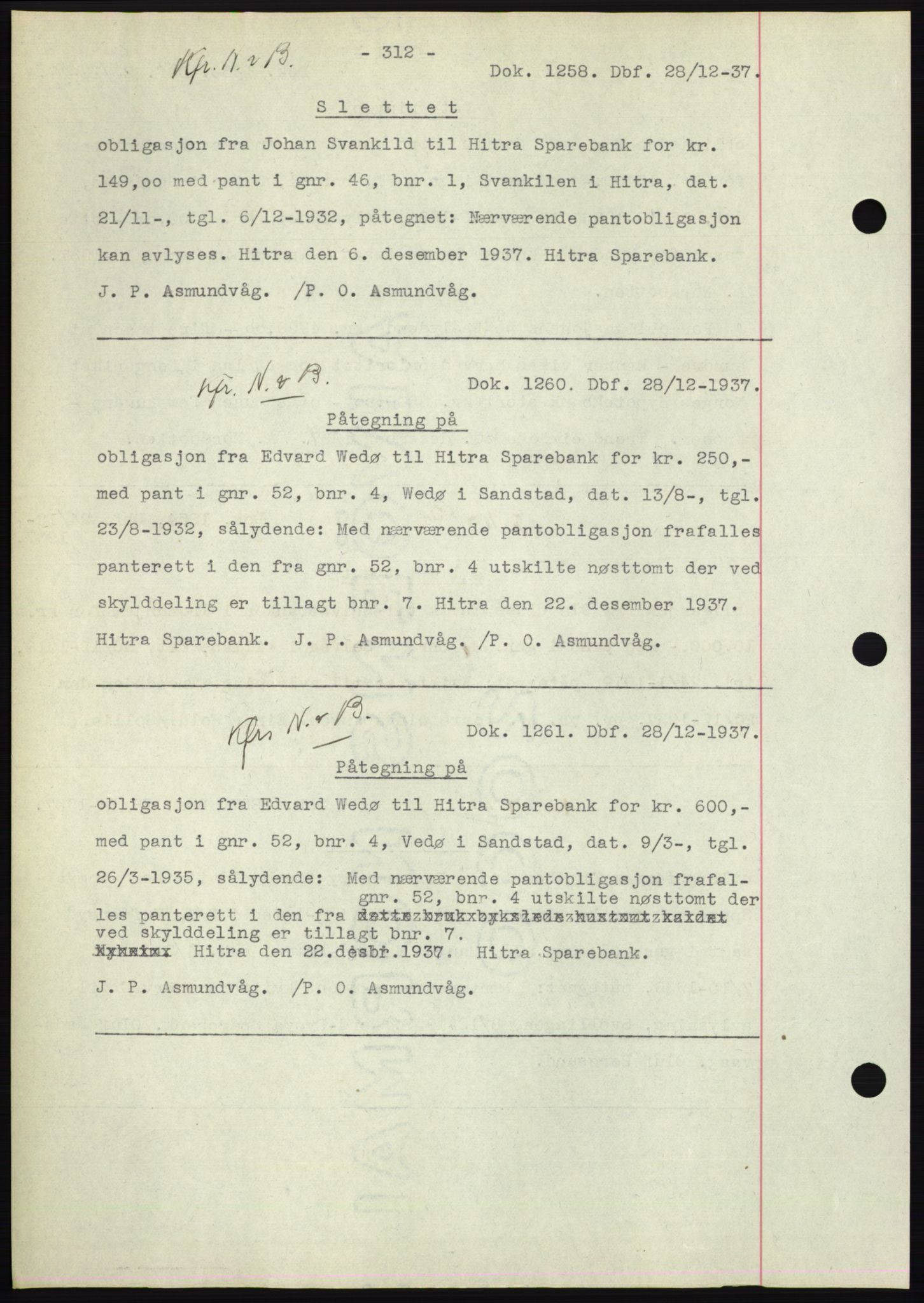 Hitra sorenskriveri, AV/SAT-A-0018/2/2C/2Ca: Mortgage book no. C1, 1936-1945, Diary no: : 1258/1937