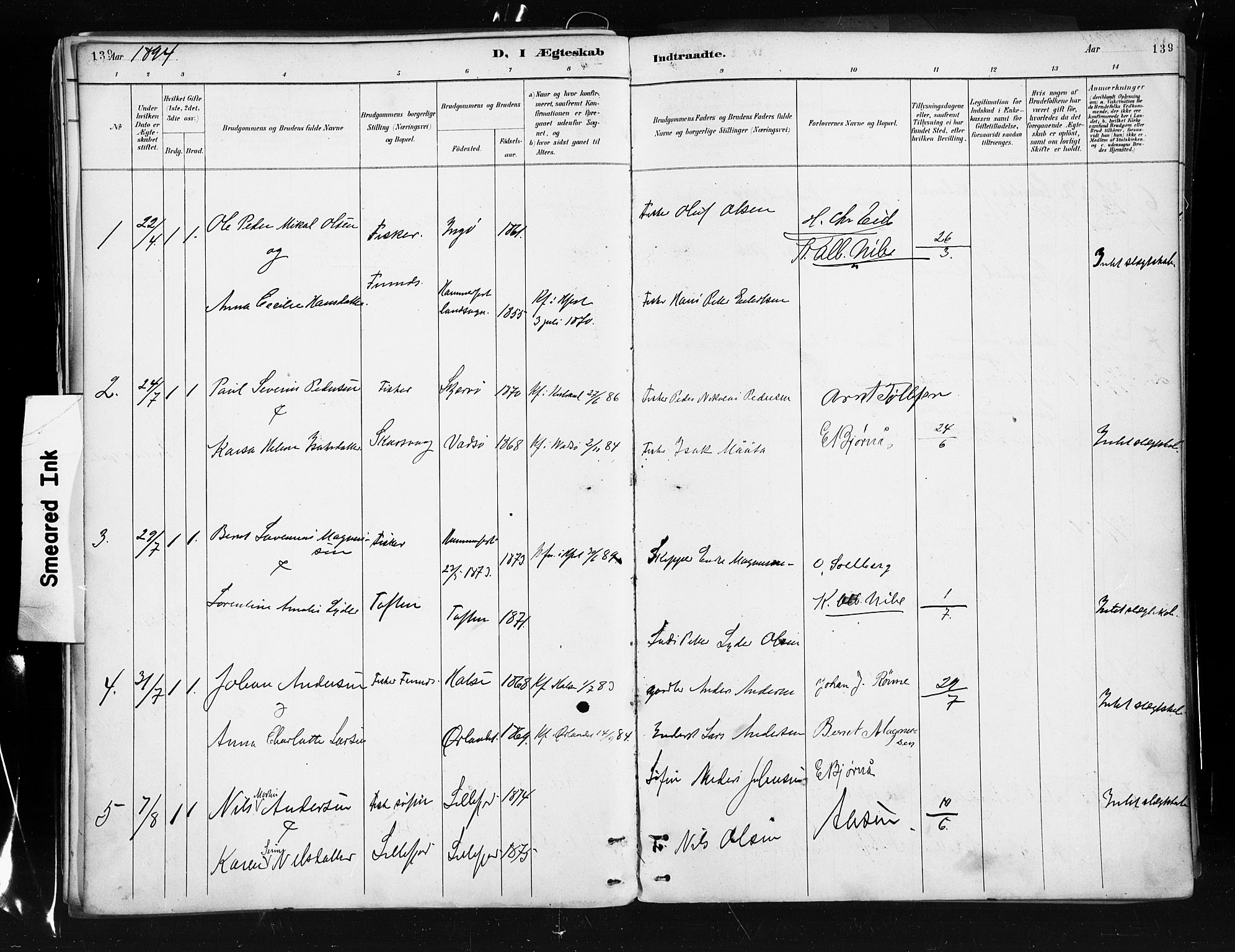 Måsøy sokneprestkontor, SATØ/S-1348/H/Ha/L0005kirke: Parish register (official) no. 5, 1892-1902, p. 139