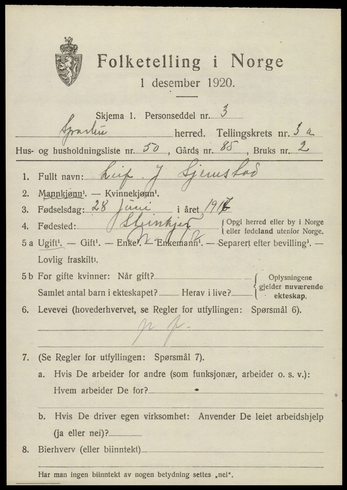 SAT, 1920 census for Sparbu, 1920, p. 4827