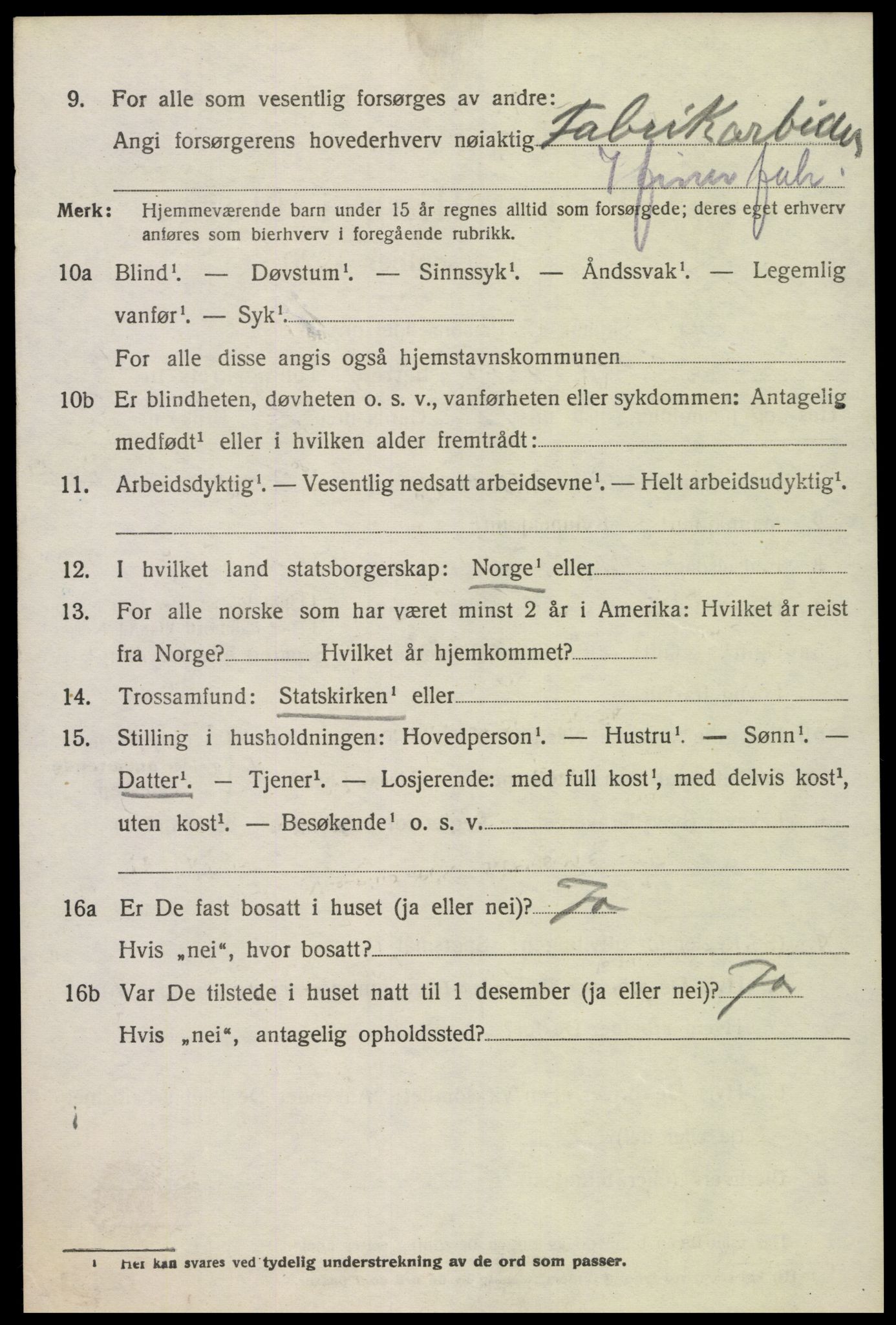 SAK, 1920 census for Oddernes, 1920, p. 5398