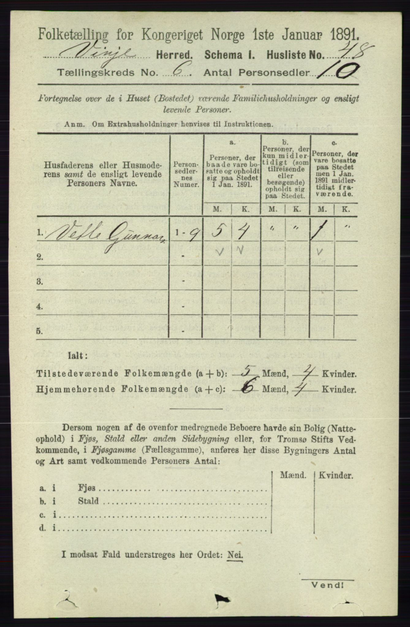 RA, 1891 census for 0834 Vinje, 1891, p. 1404