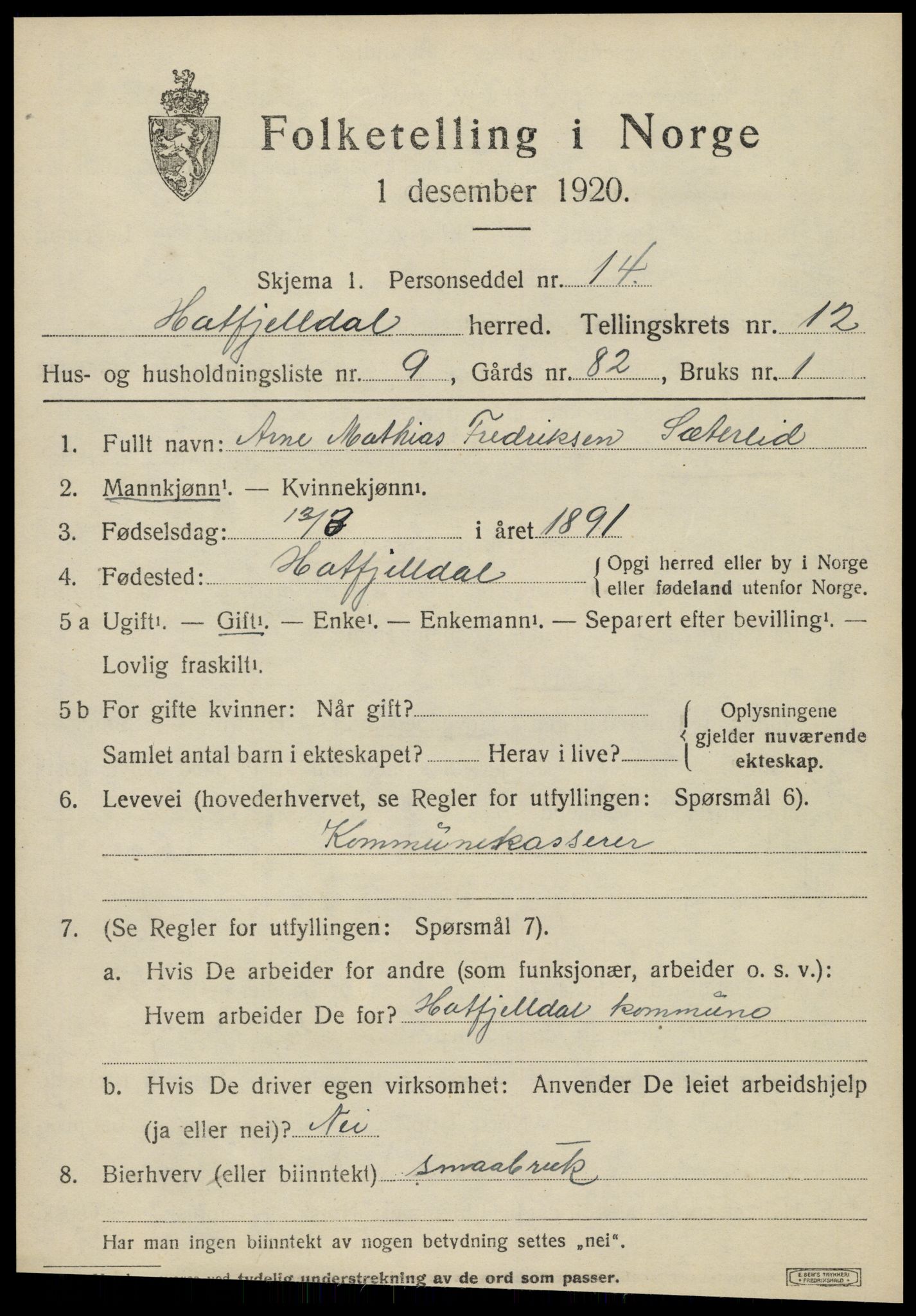 SAT, 1920 census for Hattfjelldal, 1920, p. 2890