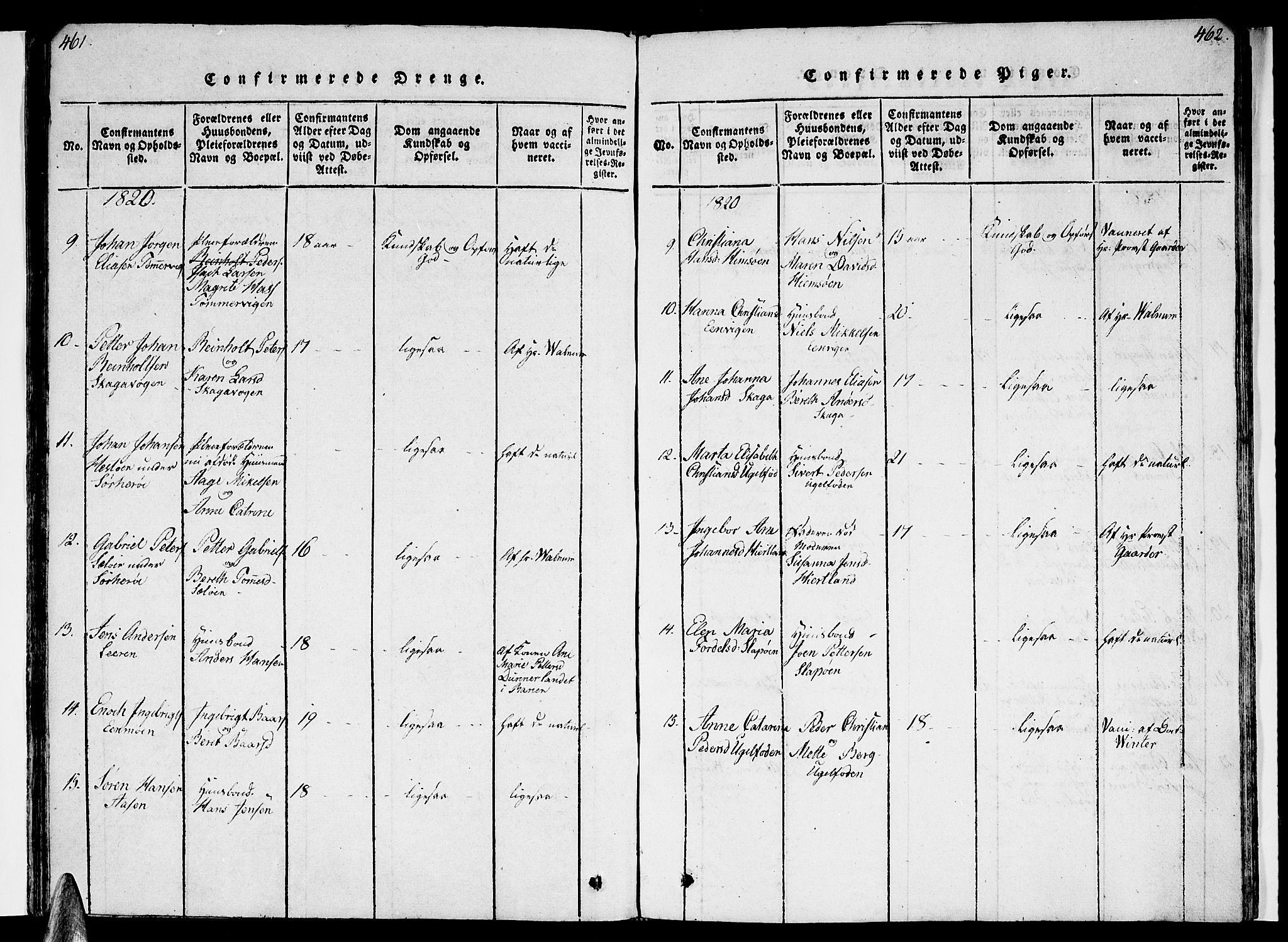 Ministerialprotokoller, klokkerbøker og fødselsregistre - Nordland, SAT/A-1459/830/L0445: Parish register (official) no. 830A09, 1820-1830, p. 461-462