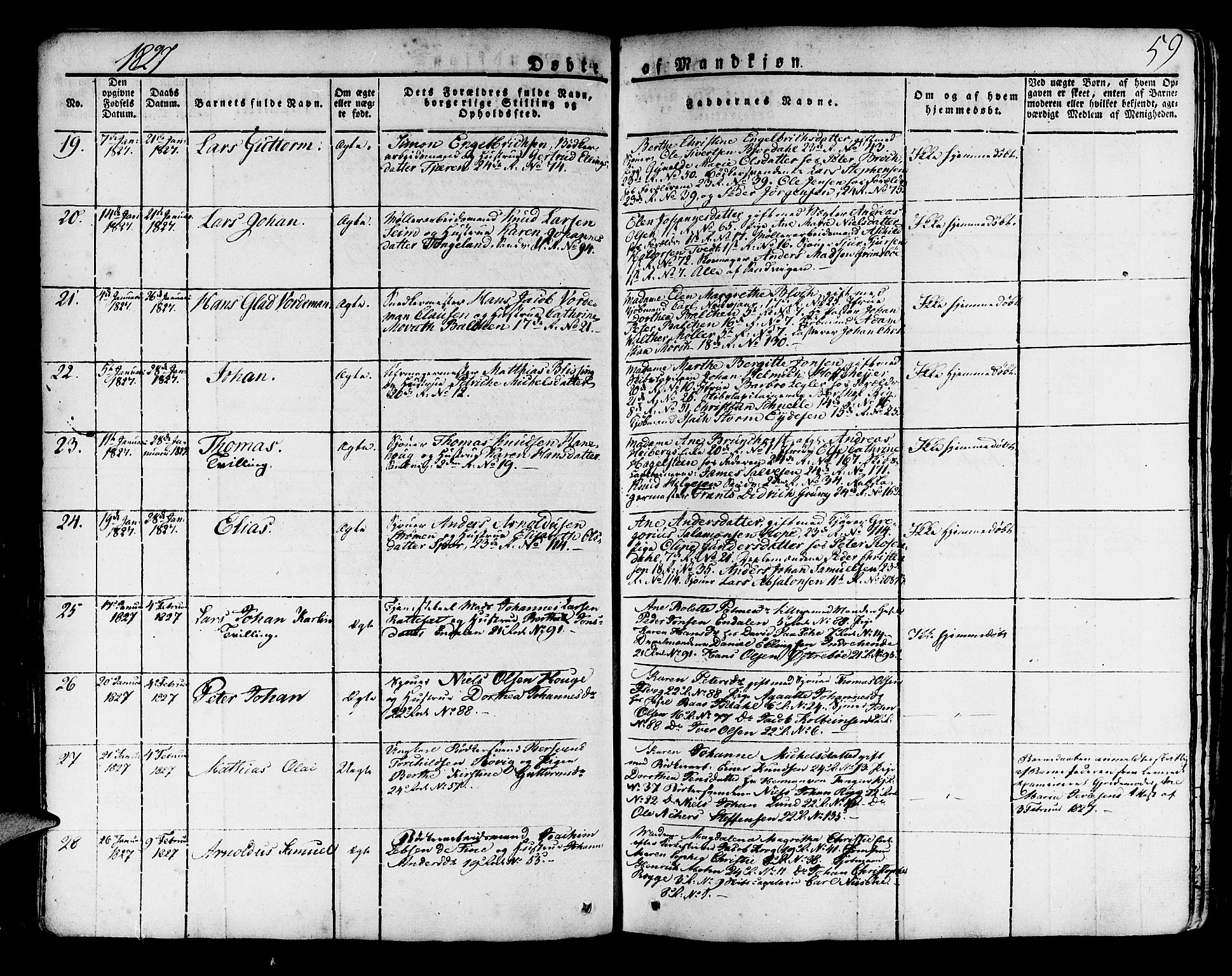 Korskirken sokneprestembete, SAB/A-76101/H/Haa/L0014: Parish register (official) no. A 14, 1823-1835, p. 59