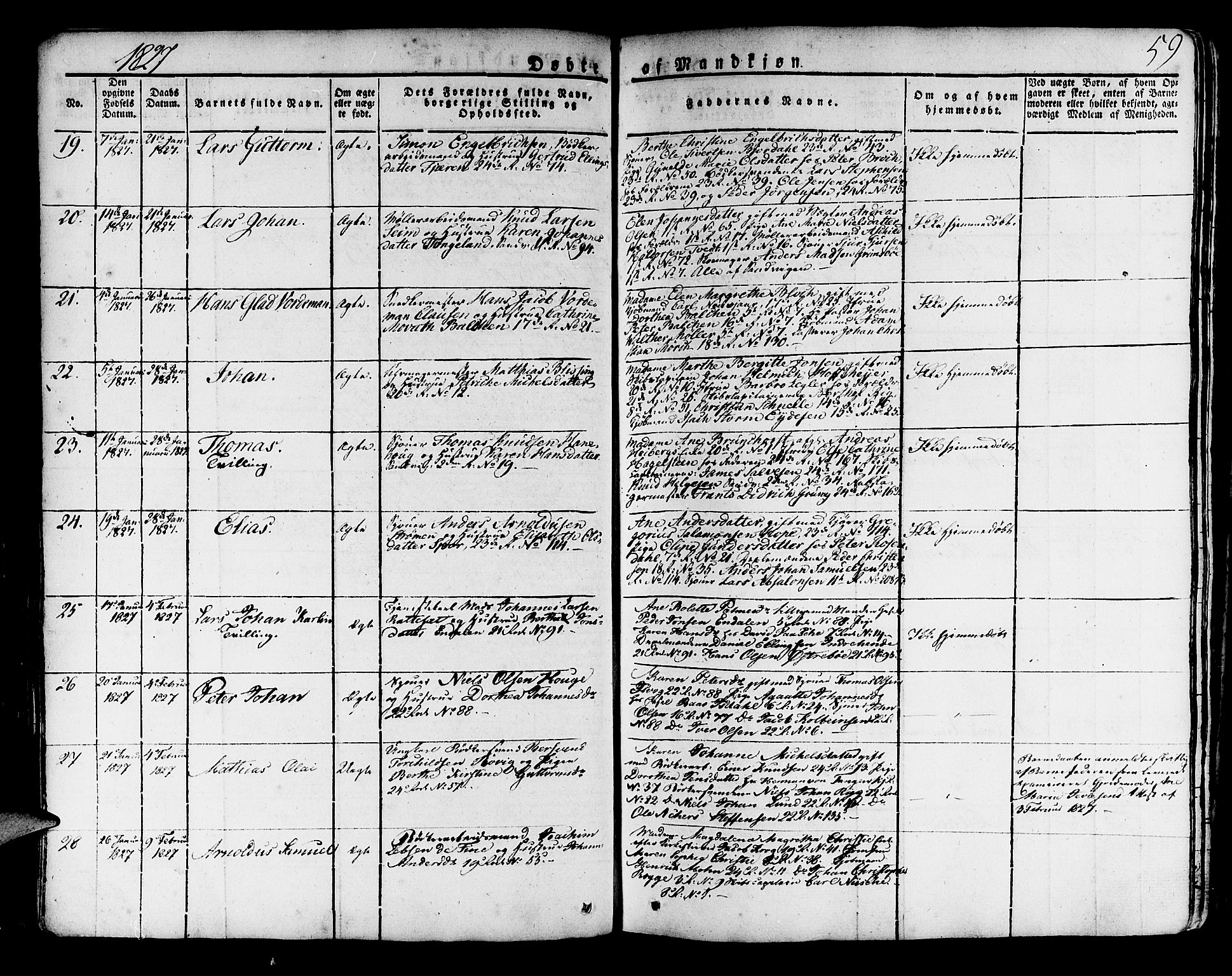 Korskirken sokneprestembete, AV/SAB-A-76101/H/Haa/L0014: Parish register (official) no. A 14, 1823-1835, p. 59