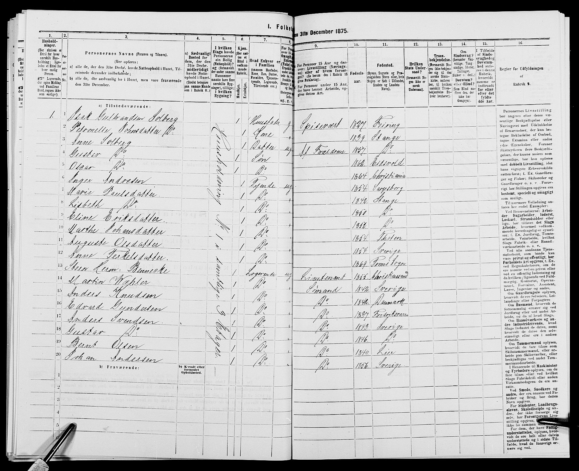 SAK, 1875 census for 0903P Arendal, 1875, p. 582
