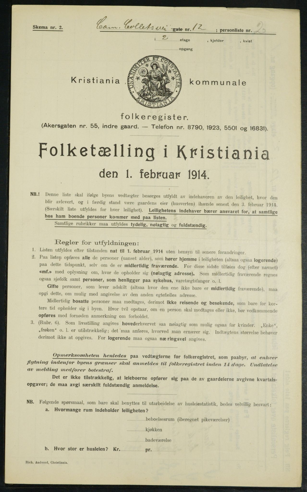 OBA, Municipal Census 1914 for Kristiania, 1914, p. 11909