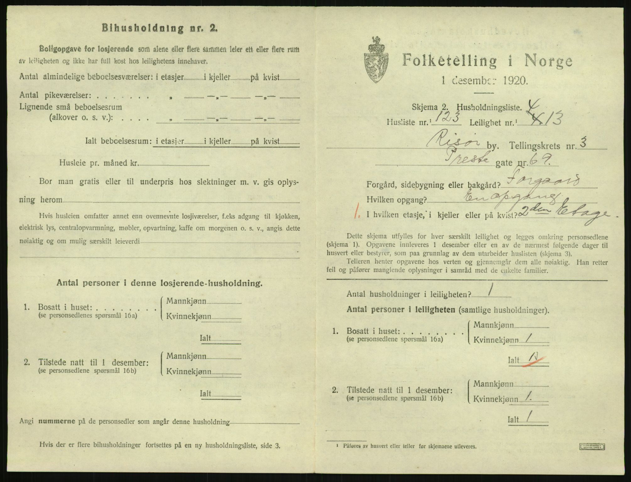 SAK, 1920 census for Risør, 1920, p. 2865