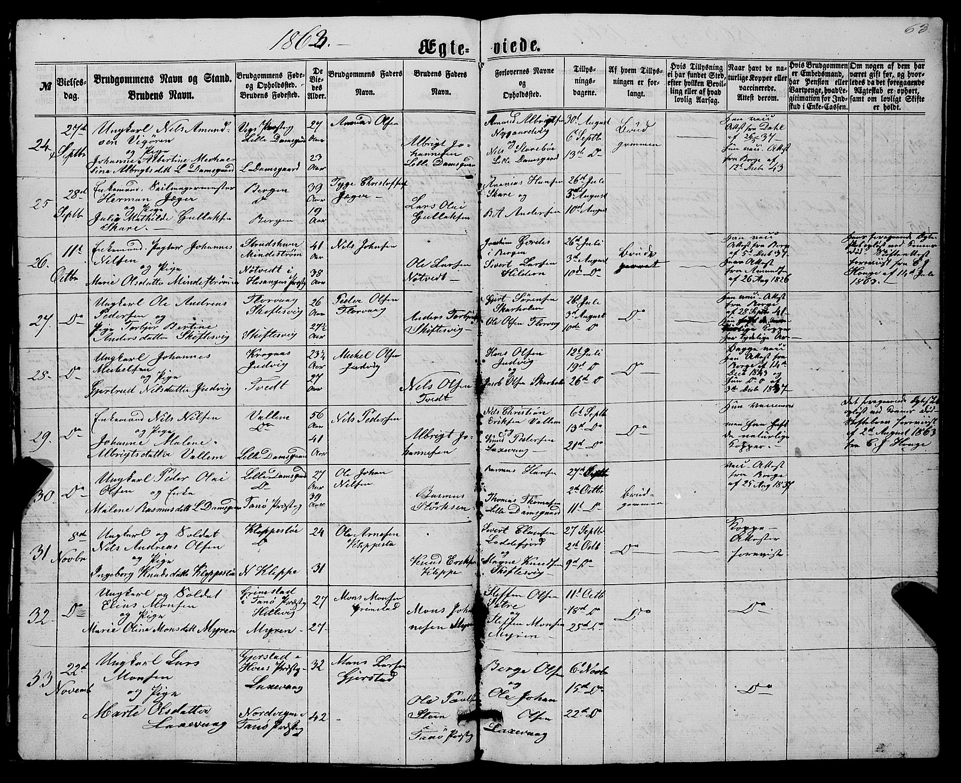 Askøy Sokneprestembete, AV/SAB-A-74101/H/Ha/Hab/Haba/L0006: Parish register (copy) no. A 6, 1861-1881, p. 63