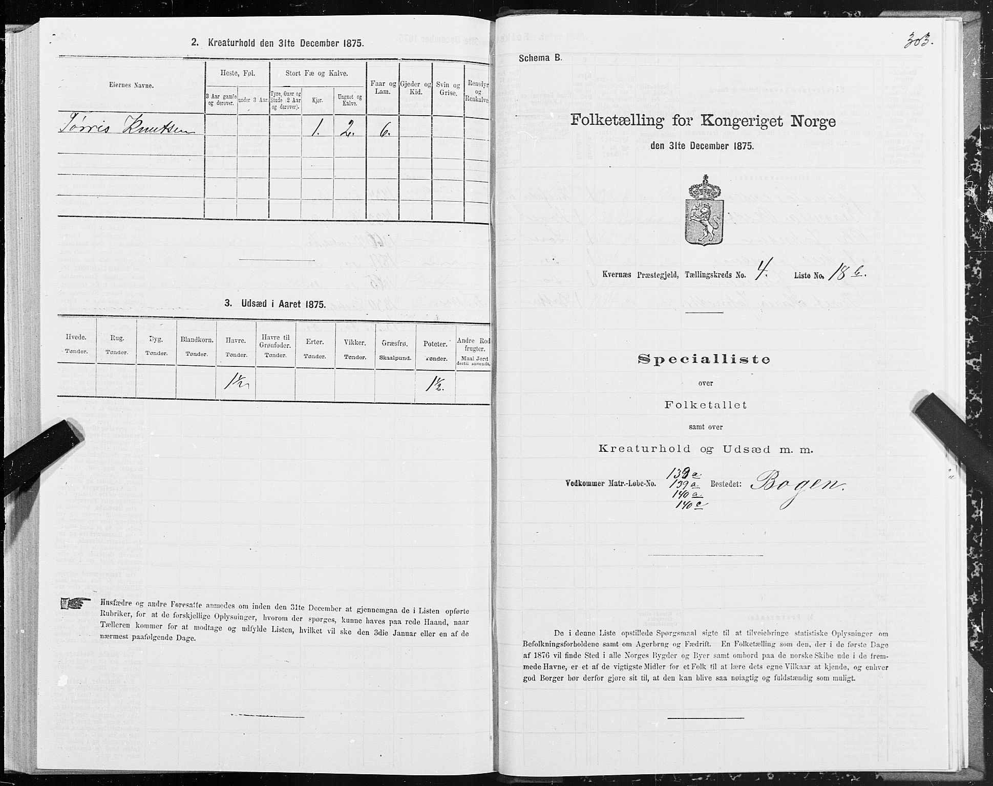 SAT, 1875 census for 1553P Kvernes, 1875, p. 2303