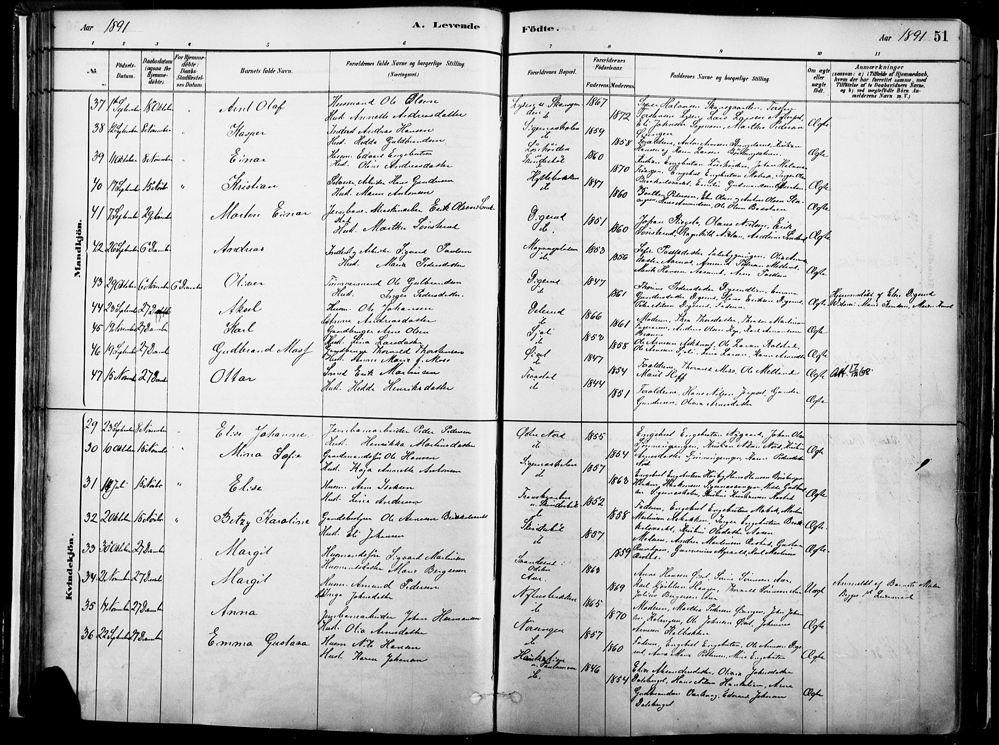 Vinger prestekontor, AV/SAH-PREST-024/H/Ha/Haa/L0014: Parish register (official) no. 14, 1881-1900, p. 51