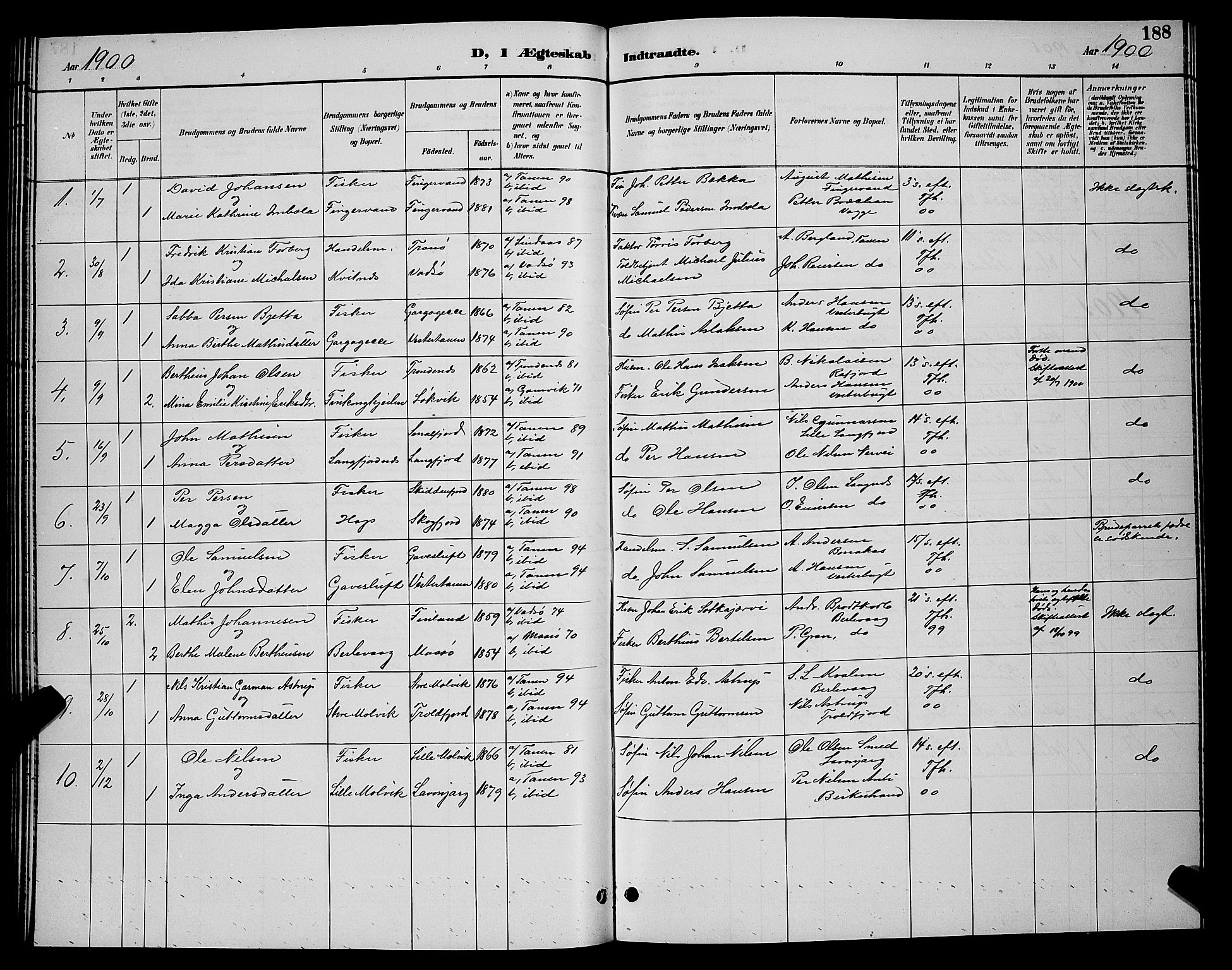 Tana sokneprestkontor, SATØ/S-1334/H/Hb/L0004klokker: Parish register (copy) no. 4, 1890-1903, p. 188