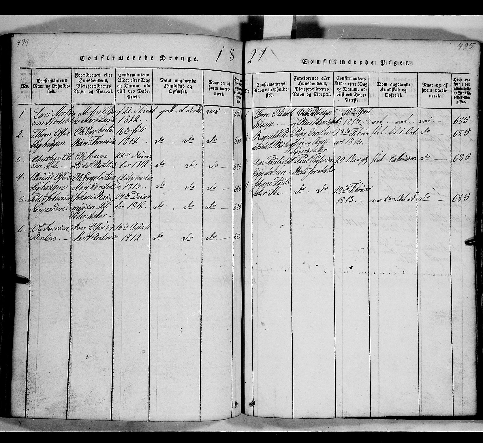 Gausdal prestekontor, SAH/PREST-090/H/Ha/Hab/L0002: Parish register (copy) no. 2, 1818-1874, p. 494-495