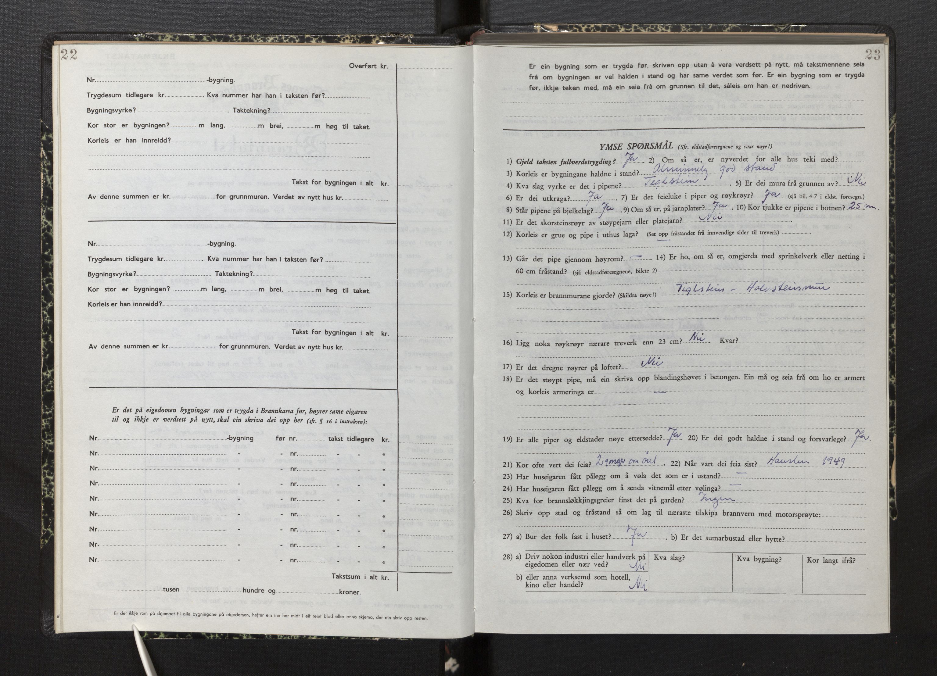 Lensmannen i Årdal, AV/SAB-A-30501/0012/L0012: Branntakstprotokoll, skjematakst, 1949-1955, p. 22-23