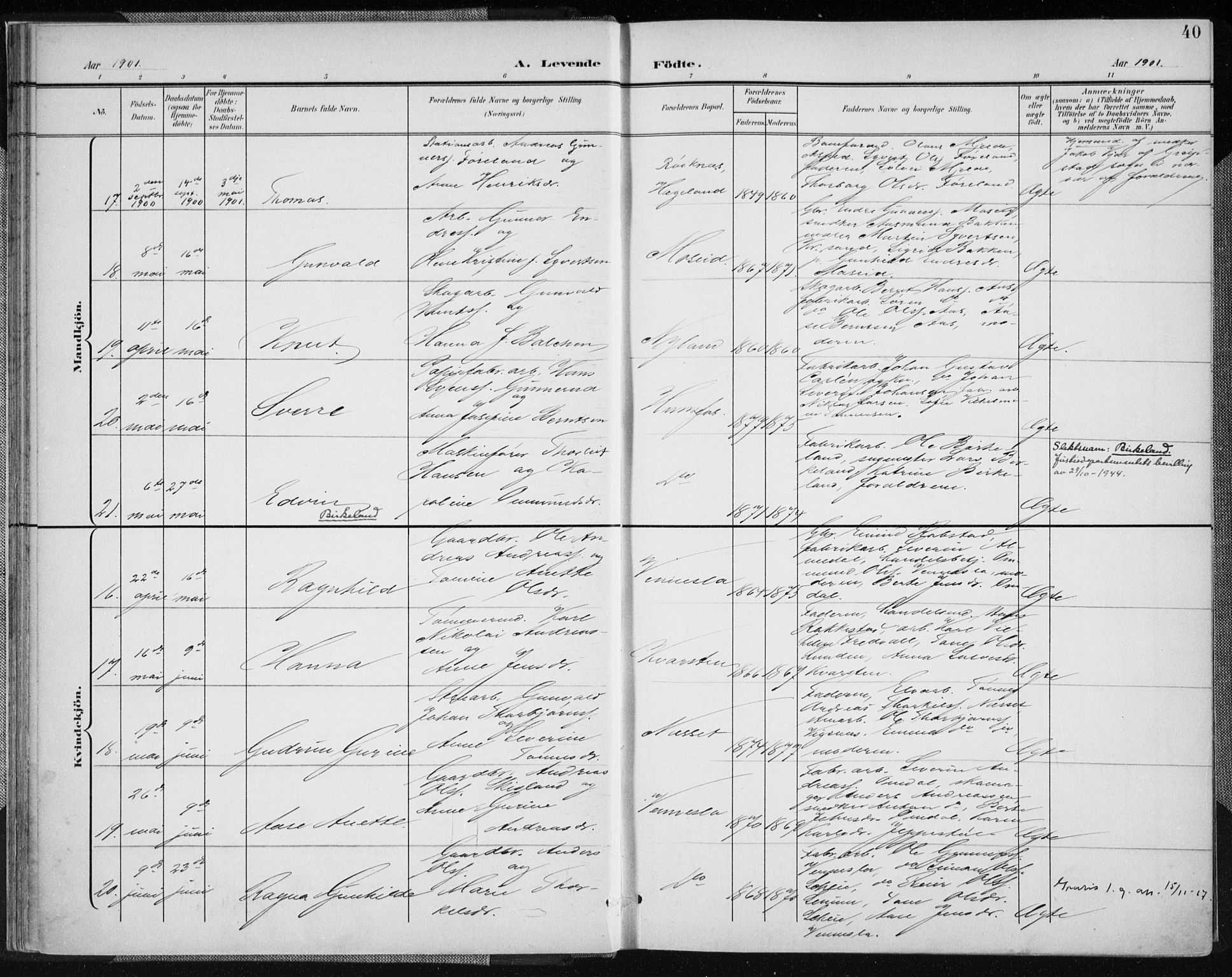 Vennesla sokneprestkontor, AV/SAK-1111-0045/Fa/Fab/L0005: Parish register (official) no. A 5, 1897-1909, p. 40