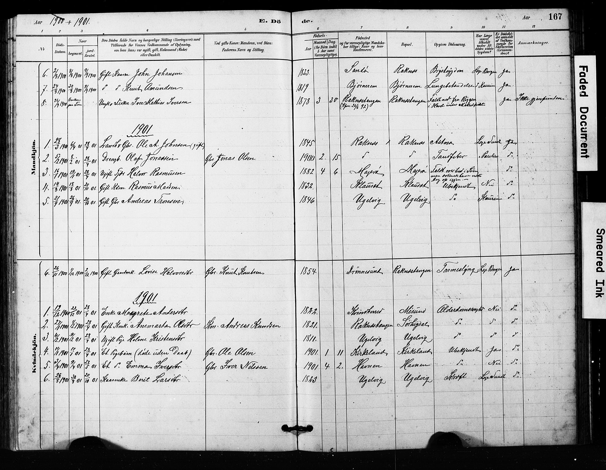 Ministerialprotokoller, klokkerbøker og fødselsregistre - Møre og Romsdal, SAT/A-1454/563/L0737: Parish register (copy) no. 563C01, 1878-1916, p. 167