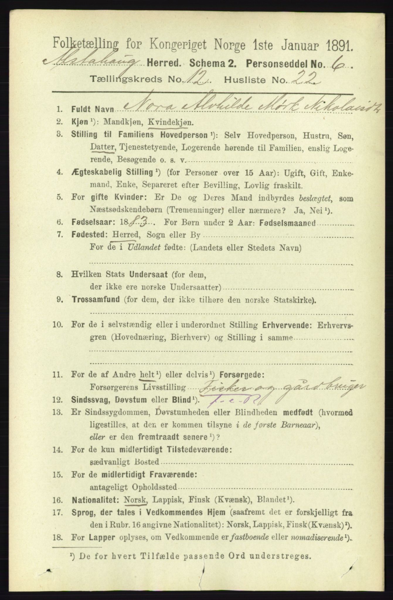 RA, 1891 census for 1820 Alstahaug, 1891, p. 4411