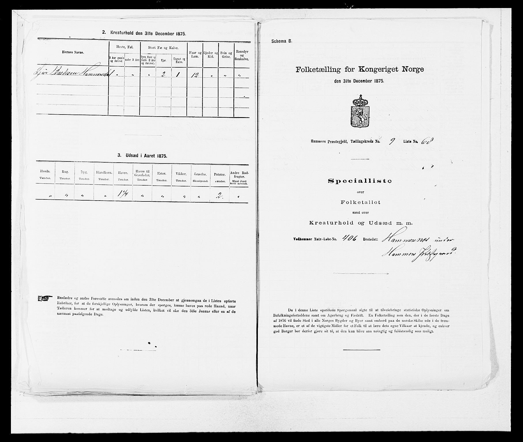 SAB, 1875 census for 1254P Hamre, 1875, p. 1291