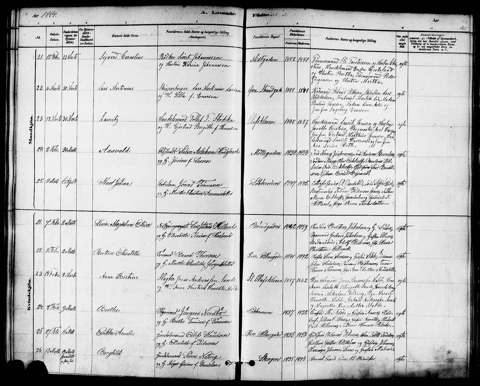 Domkirken sokneprestkontor, AV/SAST-A-101812/001/30/30BA/L0026: Parish register (official) no. A 25, 1878-1889, p. 165