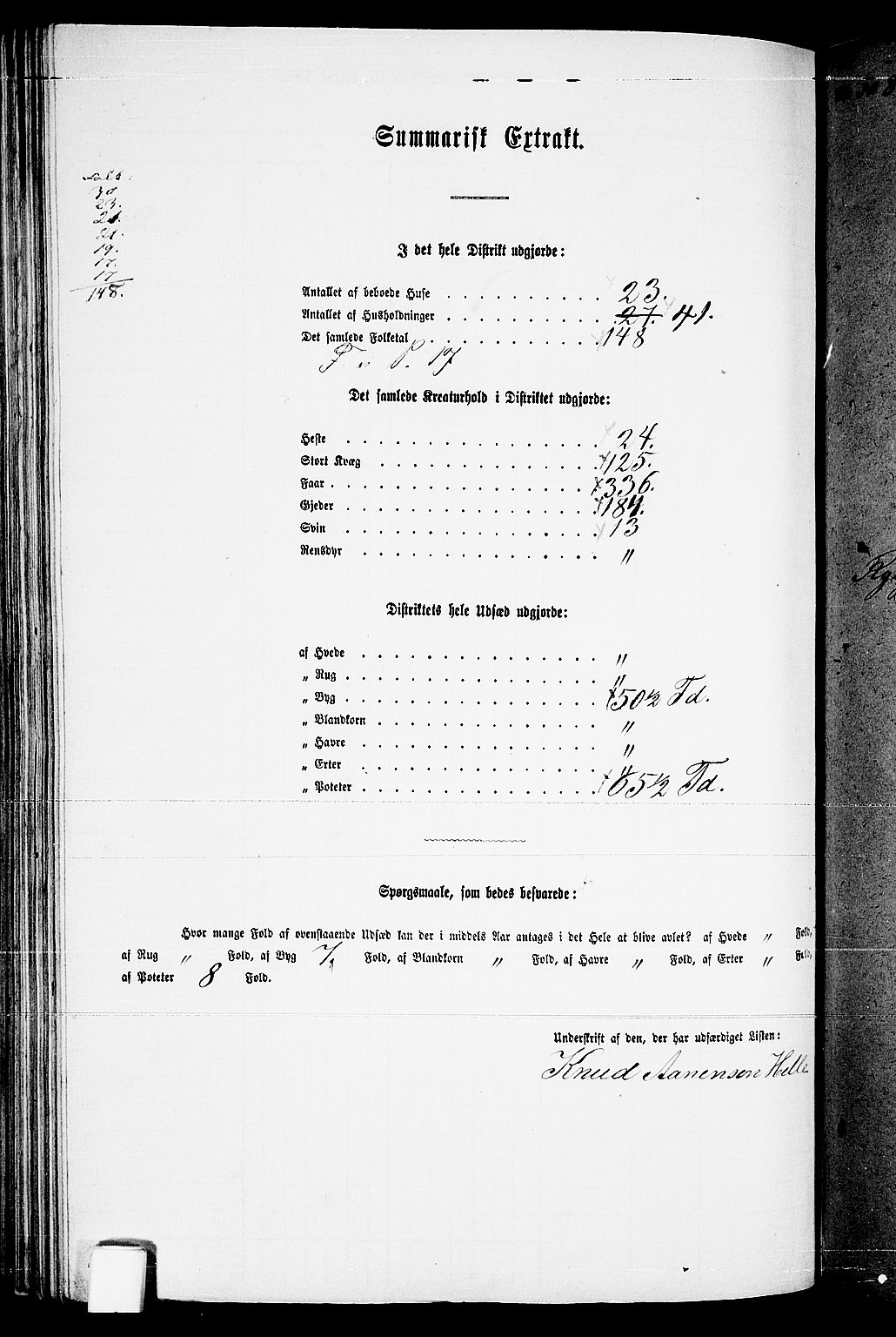 RA, 1865 census for Valle, 1865, p. 120